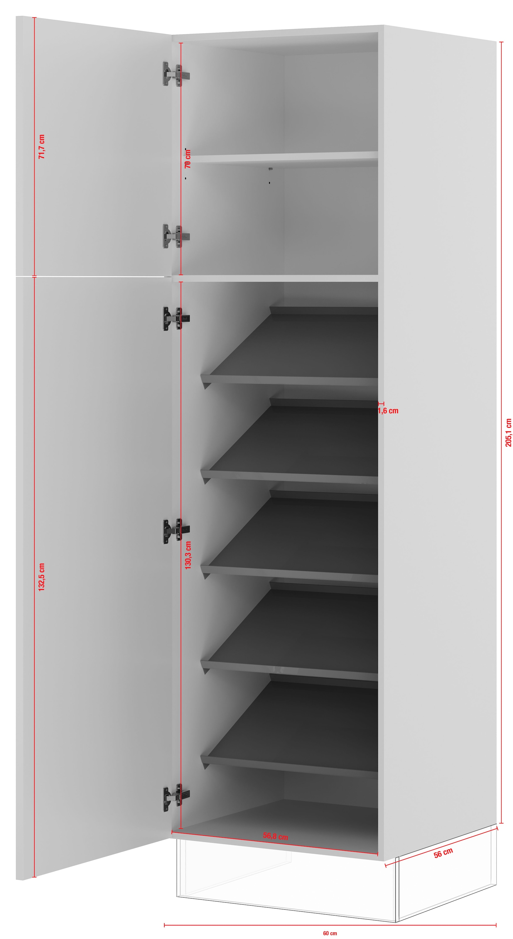 IMPULS KÜCHEN Schuhschrank »"Valencia", Breite/Höhe: 60/205,1 cm, mit Schuhablagen«, vormontiert, mit Drehtüren, mit verstellbarem Fachboden