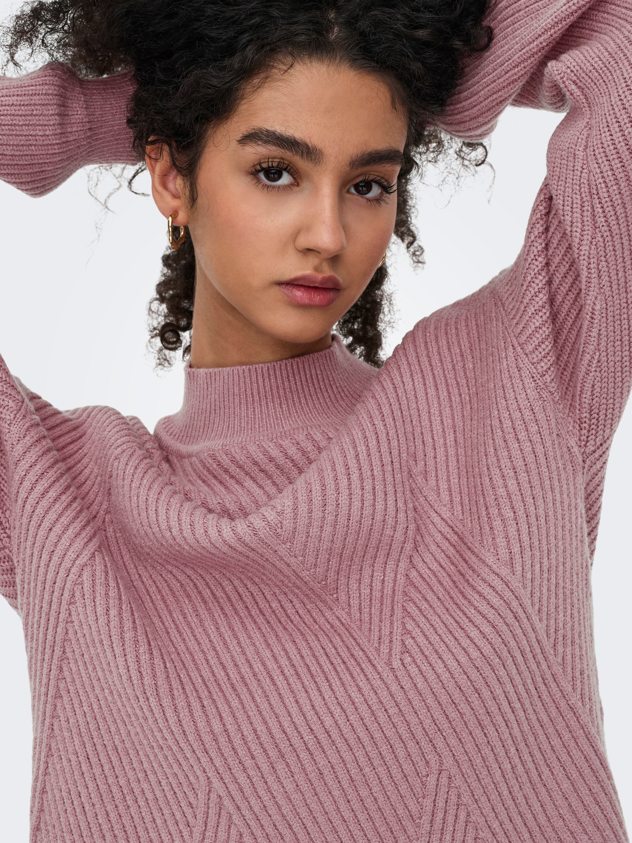 Strickpullover ONLY "ONLNELI LS HIGHNECK RIB PULLOVER EX KNT", Damen, Gr. S, rosa (nostalgia rose detail:melange), Strick, Obermaterial: 50% Viskose, 27% Nylon, 23% Polyester, meliert, normal, hoch geschlossener Ausschnitt, Rippstrickbündchen, Pullover St 3