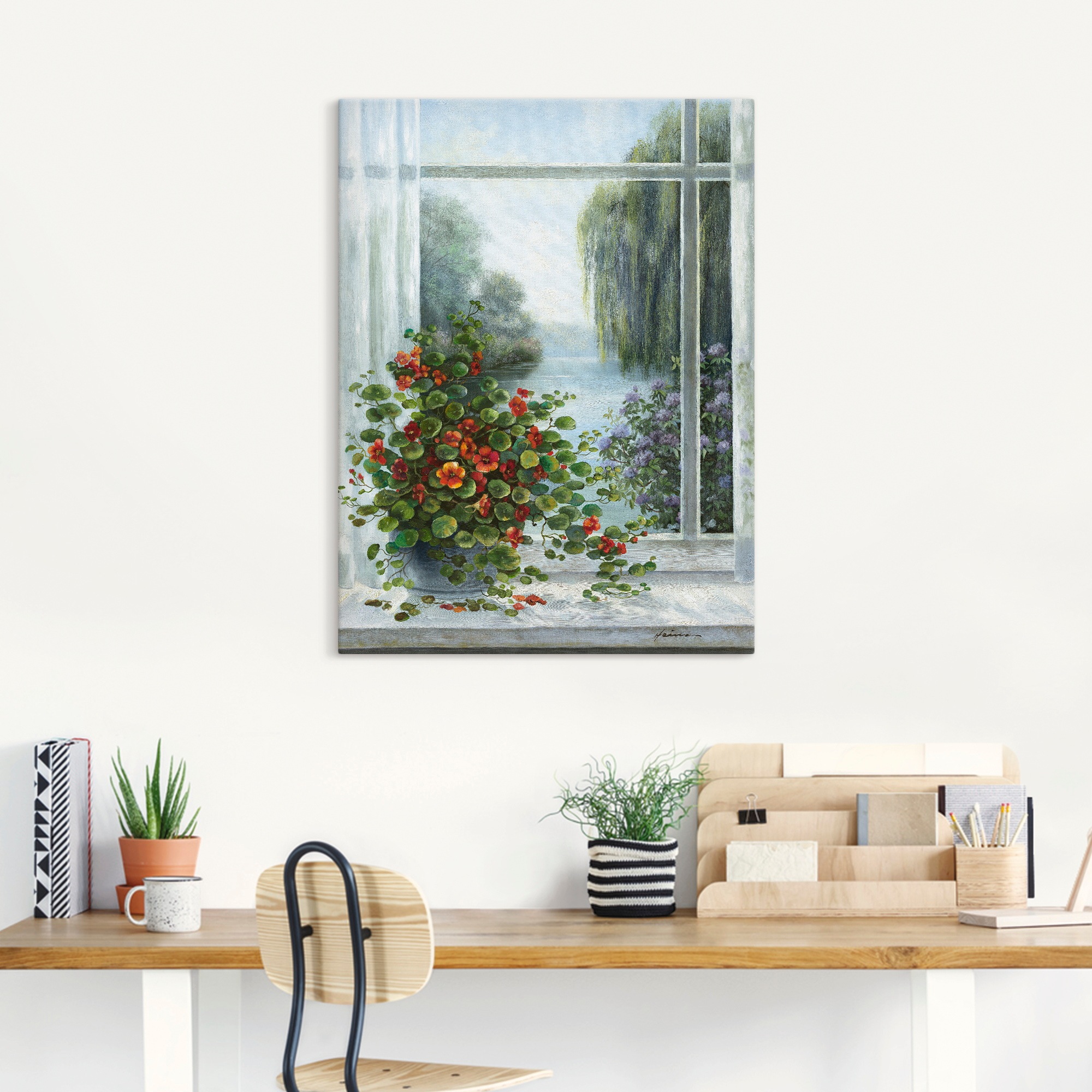 Artland Leinwandbild "Kapuzinerkresse am Fenster" Arrangements 1 Stk. tlg. günstig online kaufen