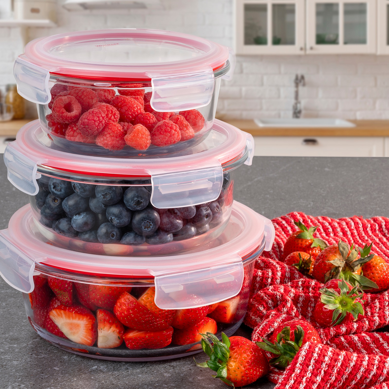 Thumbnail - WESTMARK Frischhaltedose "Glas-Frischhaltedose, 950 ml, rund" 1 Stk. tlg. mikrowellen- und ofenfest