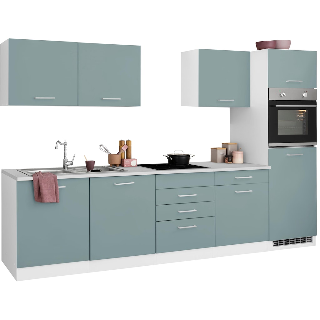 Wohnen Küchenmöbel HELD MÖBEL Küchenzeile »Visby«, ohne E-Geräte, Breite 300 cm fjordgrün