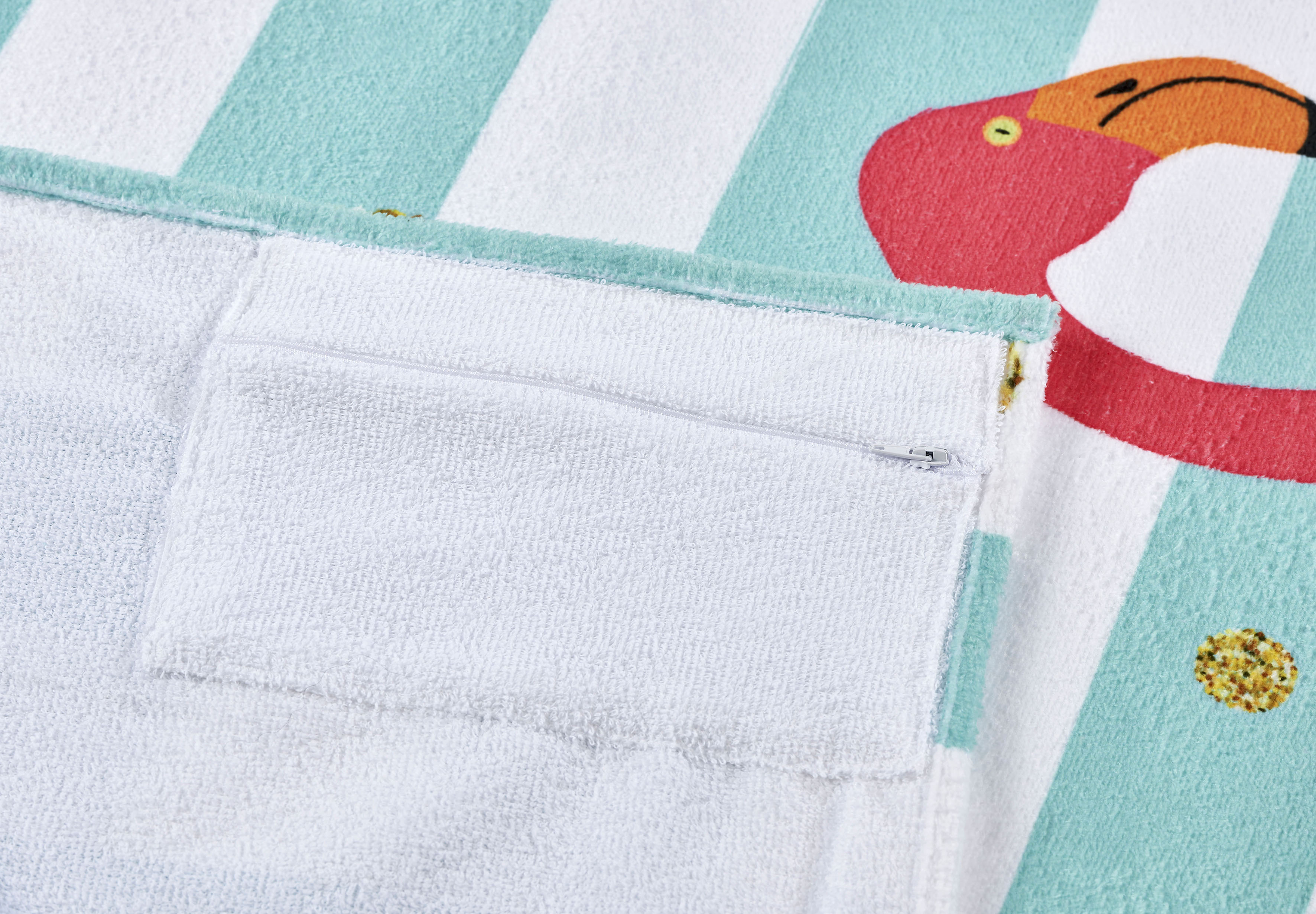 Thumbnail - done. Strandtuch "Flamingo", (1 St., Strandtuch 90 x 180 cm), gestreift & Motiv, mit Reisverschluss-Tasche für Wertgegen...