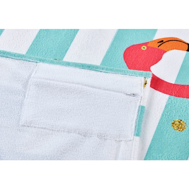 done.® Strandtuch »Flamingo«, (1 St.), gestreift & Motiv, mit  Reisverschluss-Tasche für Wertgegenstände auf Rechnung | BAUR