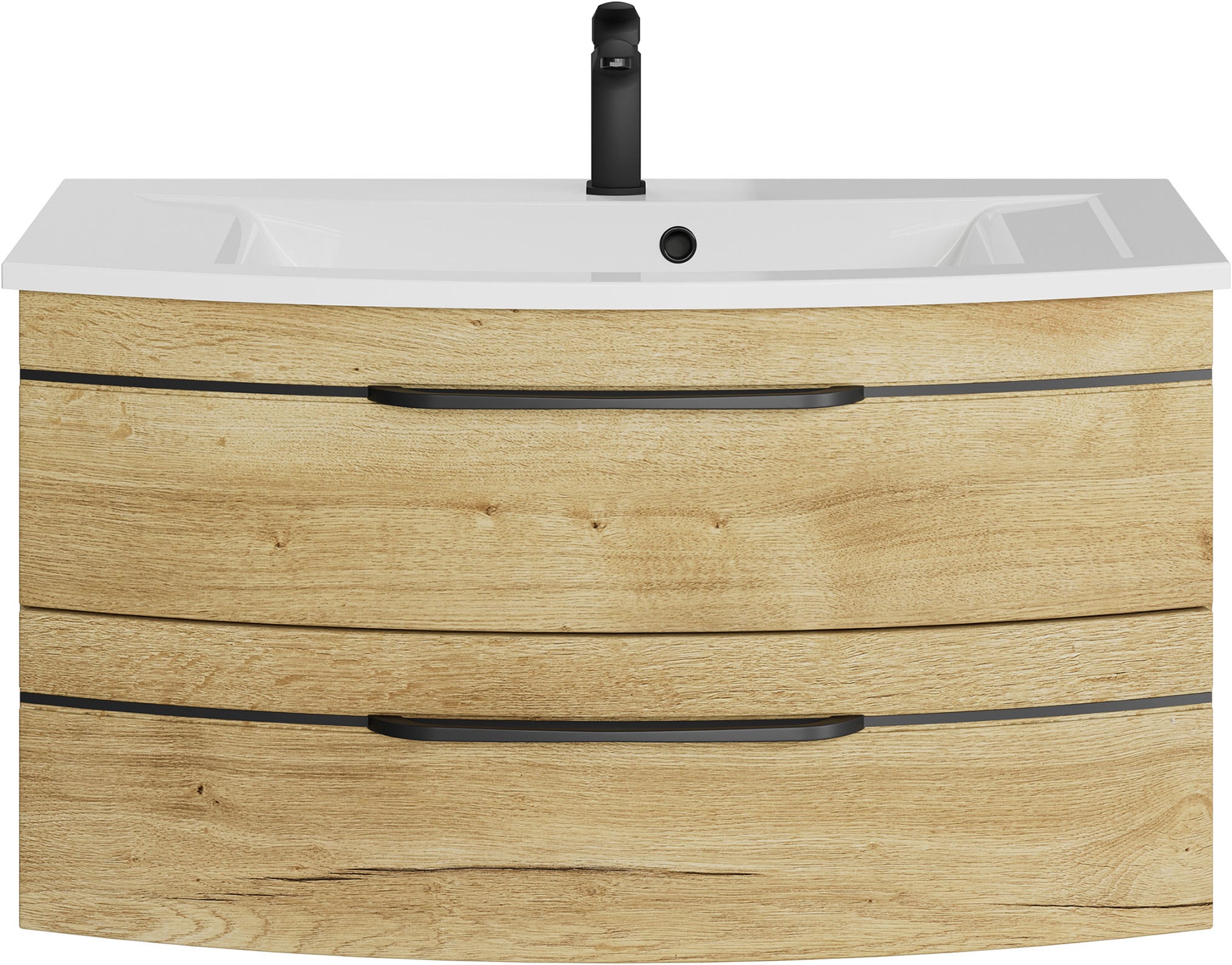 Saphir Waschtisch »Serie 7045 Mineralmarmor-Waschtisch und Unterschrank, 91 cm breit«, Waschplatz mit 2 Schubladen, Badmöbel Set mit Waschtisch