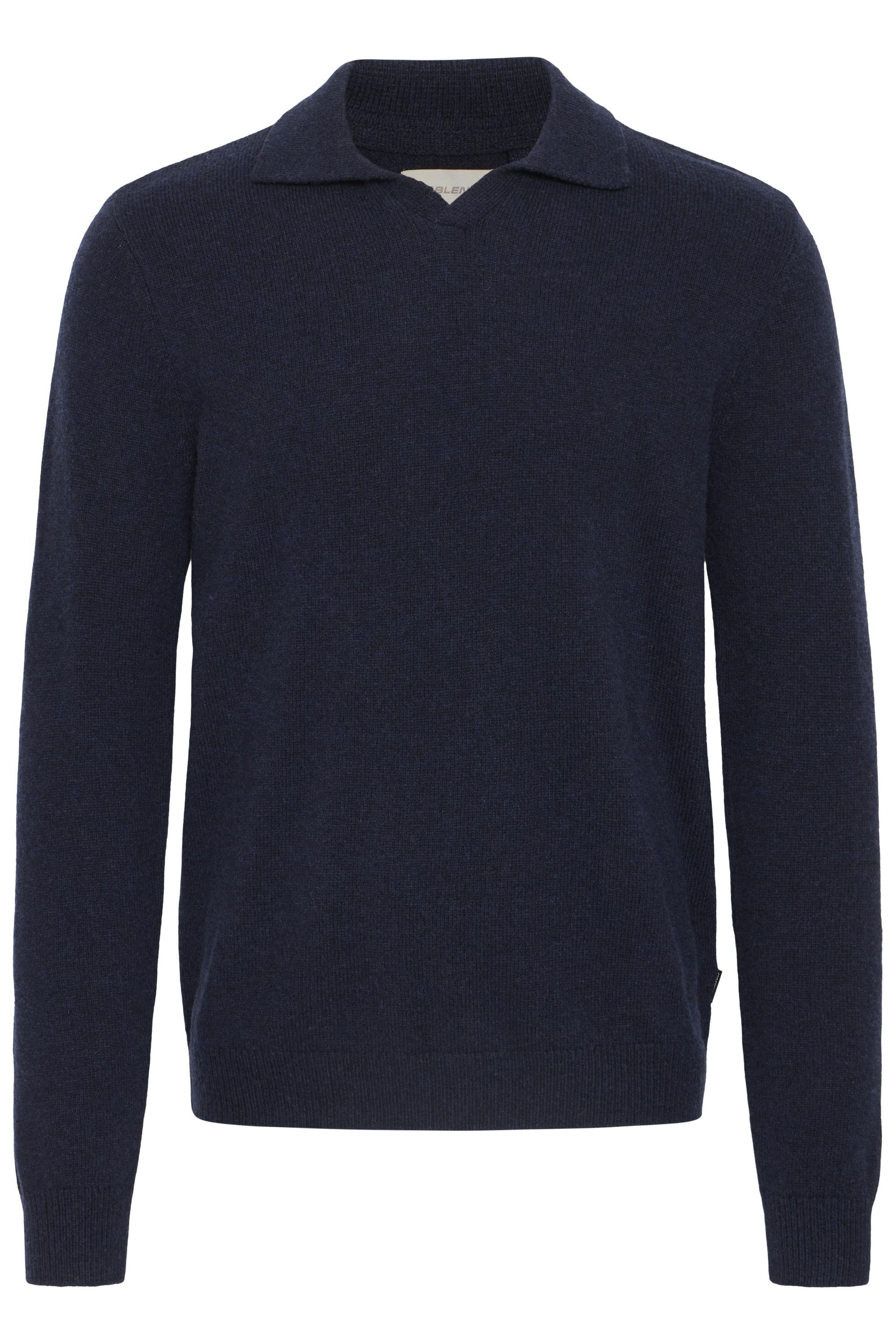 Kurzarmshirt BLEND "BHBranko", Herren, Gr. XXL, salute melange, Feinstrick, 60% Wolle, 40% Nylon, meliert, Basic, normal normal, V-Ausschnitt, Rippbündchen, Shirts, Lässiger Pullover mit Polo-Kragen