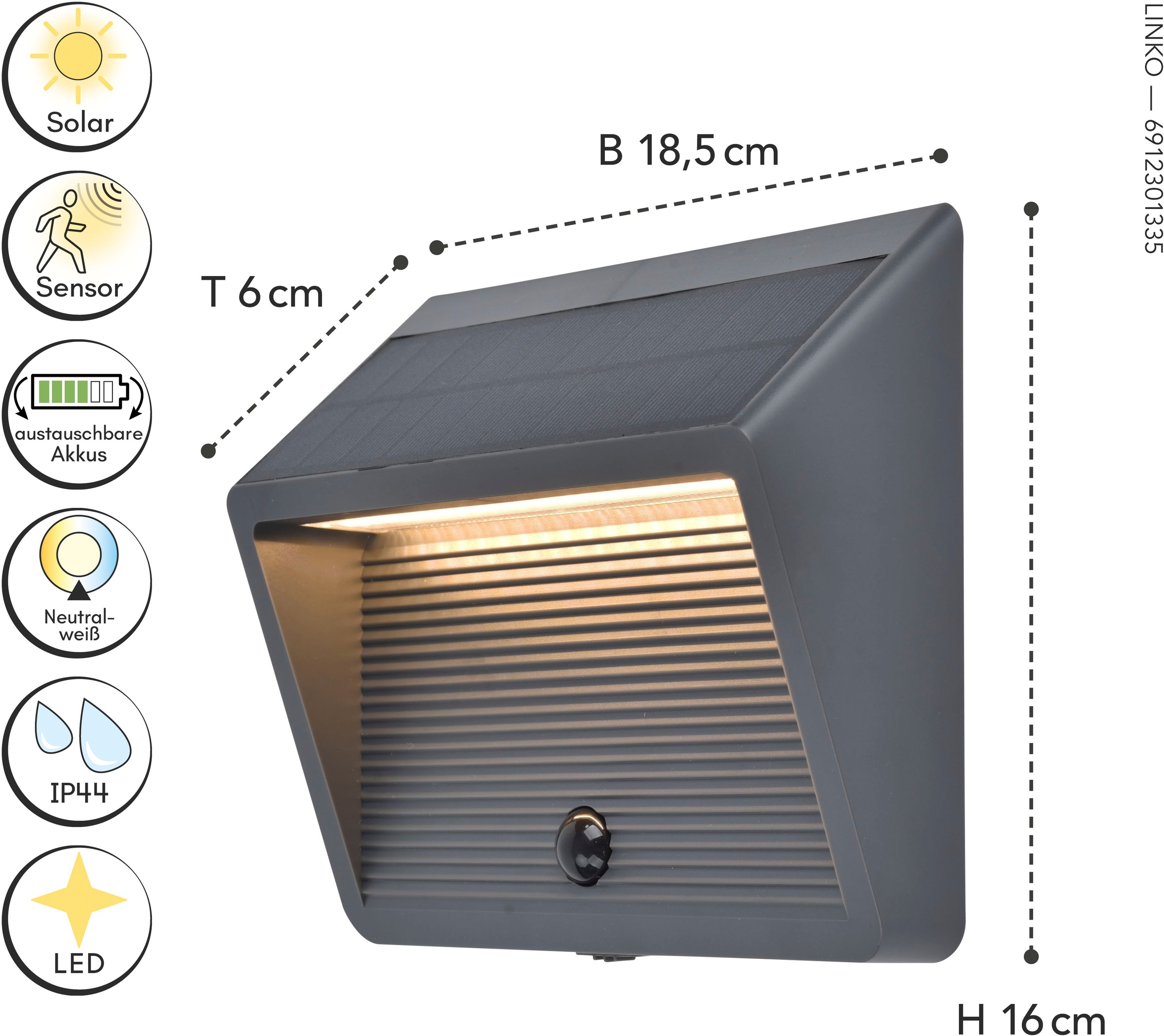 LUTEC LED Solarleuchte »LED-Solar-Aussenleuchte LINKO«, 1 flammig, Leuchtmittel LED-Board | LED fest integriert, Design-Award