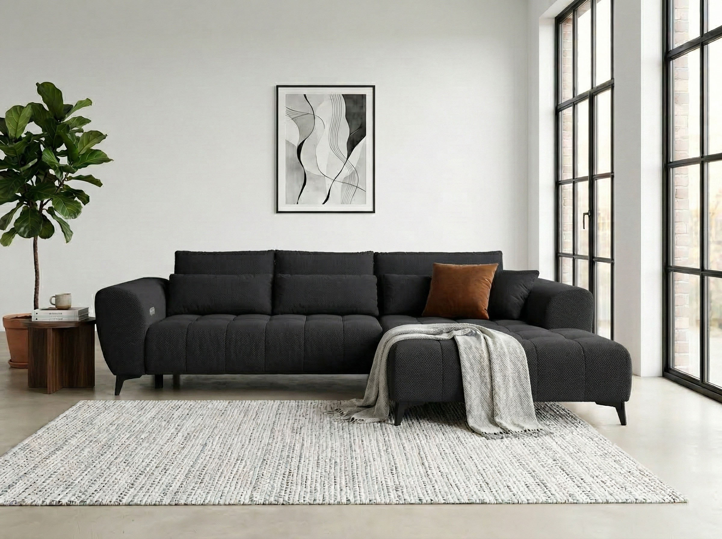 WERK2 Ecksofa "Garay 287 x 220 cm modern und bequem" Waffelcord, L-Form, XXL, elektrische Sitztiefenverstellung