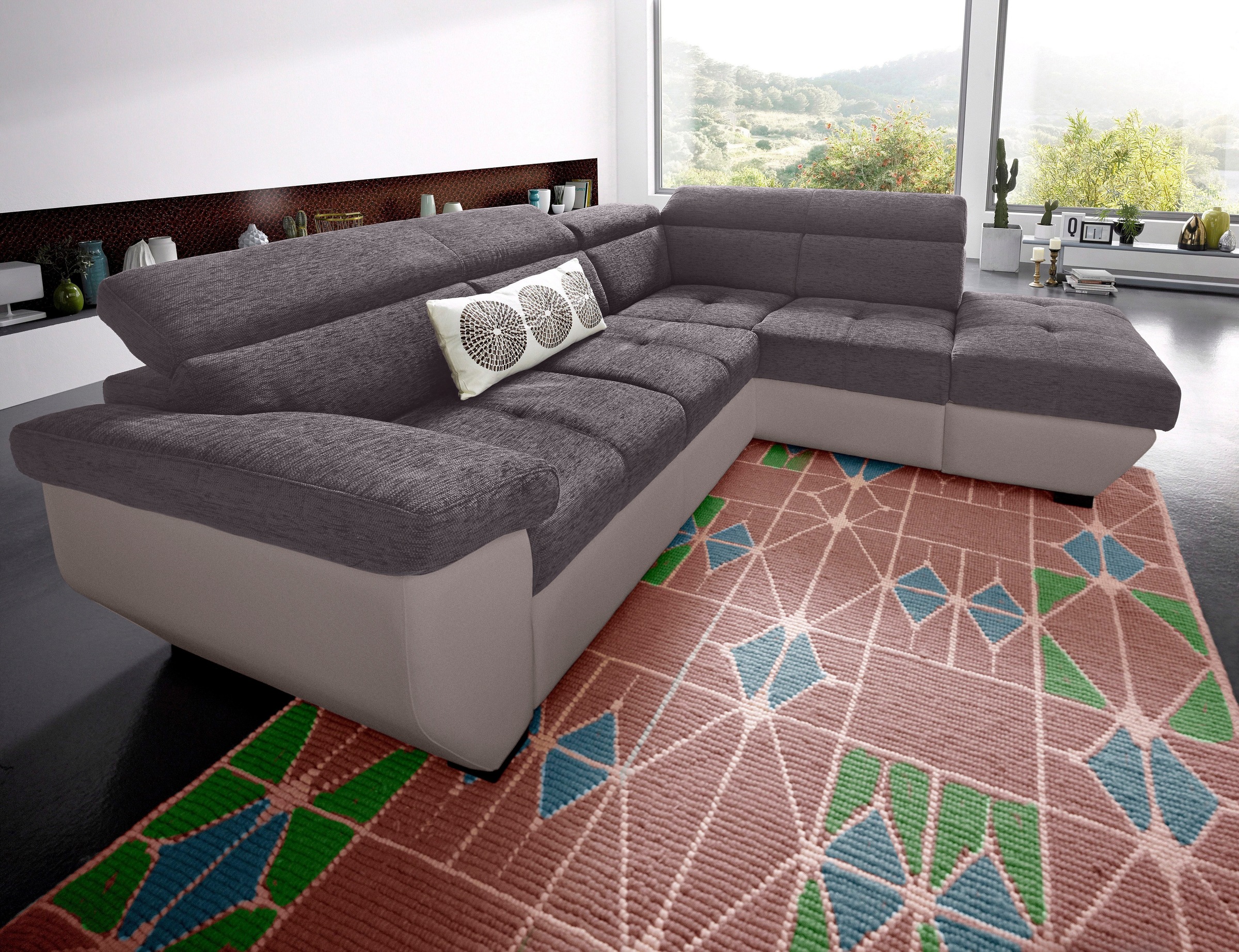 COTTA Polstergarnitur »Speedway L-Form«, (Set), Set bestehend aus: Ecksofa mit Kopfteilverstellung & Hocker