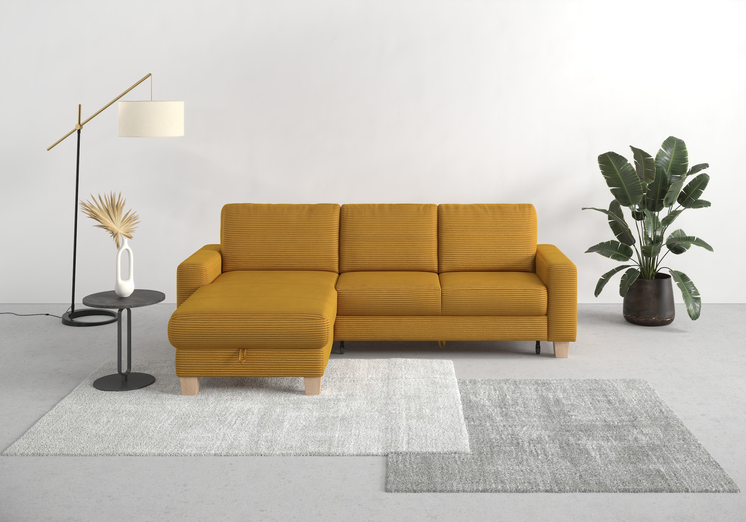 Home affaire Ecksofa »Summer L-Form«, mit Recamiere, mit oder ohne Bettfunktion und Bettkasten, Cord-Bezug