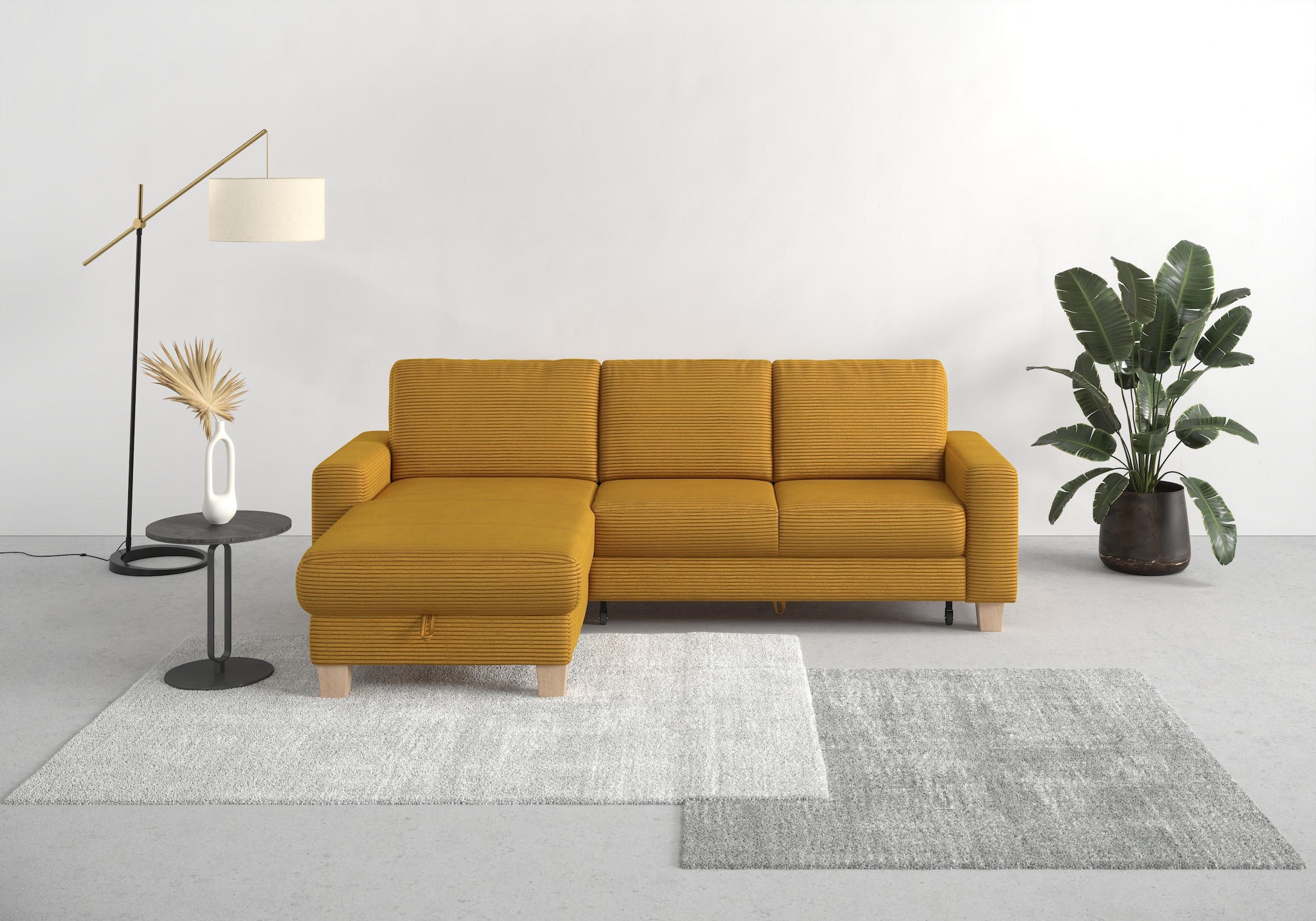OTTO home Ecksofa "Summer L-Form" mit Recamiere, mit oder ohne Schlaffunktion und Bettkasten, Cord-Bezug