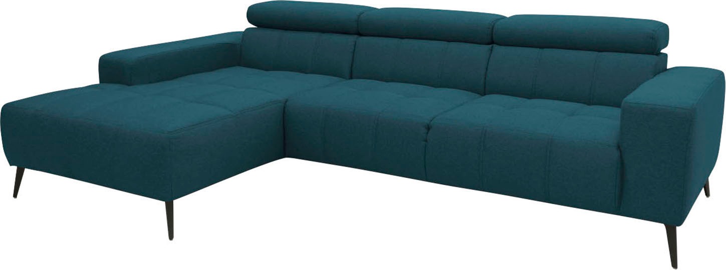 DOMO collection Ecksofa »Trento L-Form, mit Kufenfuß oder Einzelfuß«, wahlweise mit Kopfteilverstellung, Recamiere links/rechts bestellbar