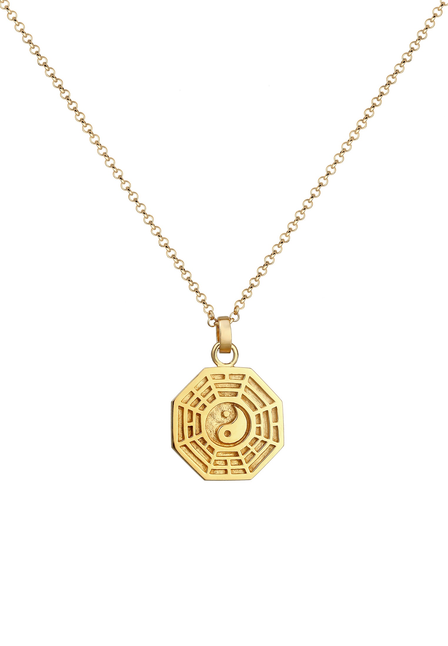 Elli Kette mit Anhänger »Bagua Symbol Münze Vintage 925 Silber vergoldet«