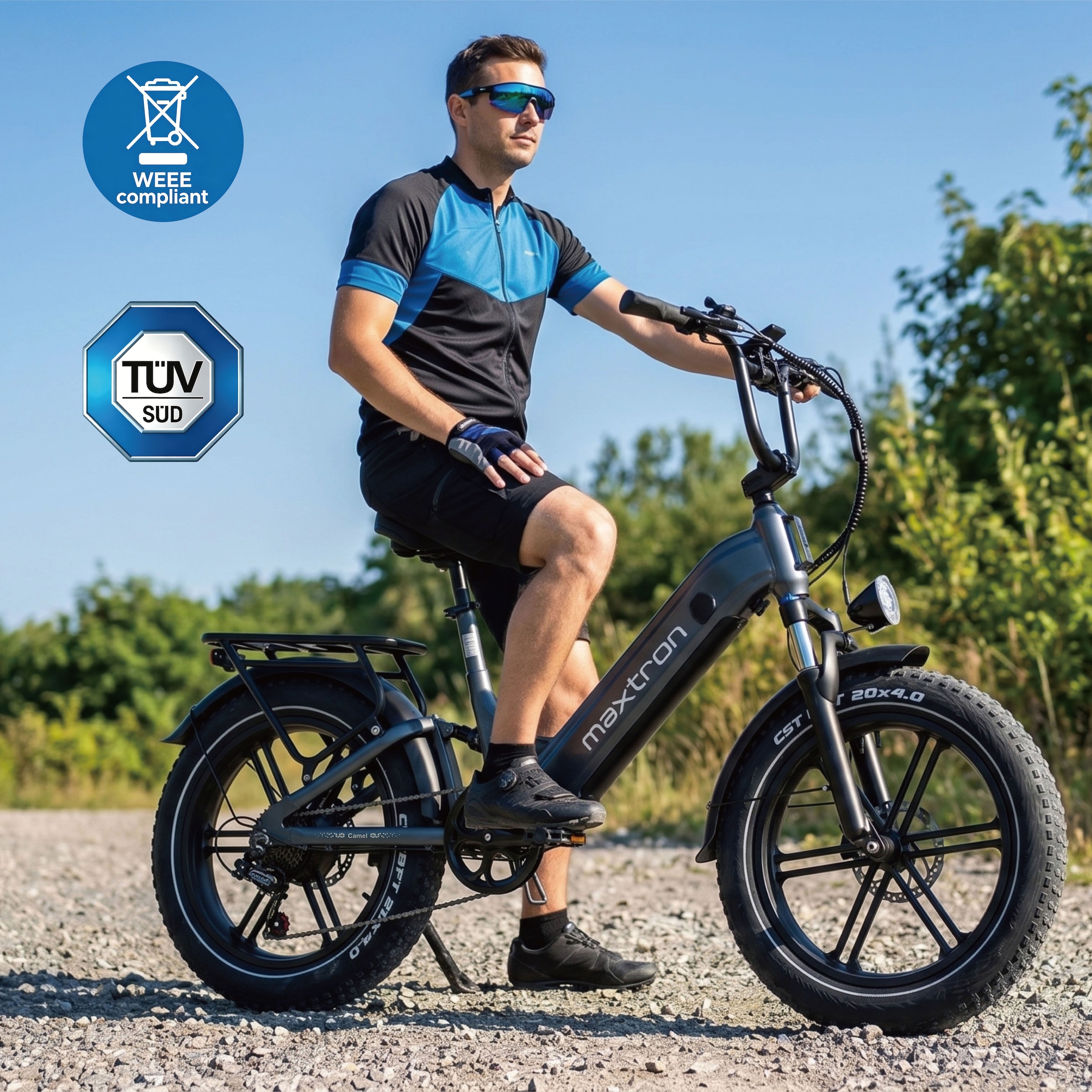 Maxtron »Maxtron Camel E-Bike compactbike« 7 Gang Shimano Kettenschaltung Heckmotor 250 W Packung,  20-Zoll-Fettreifenfahrrad mit Vorder- und Hinterradfederung