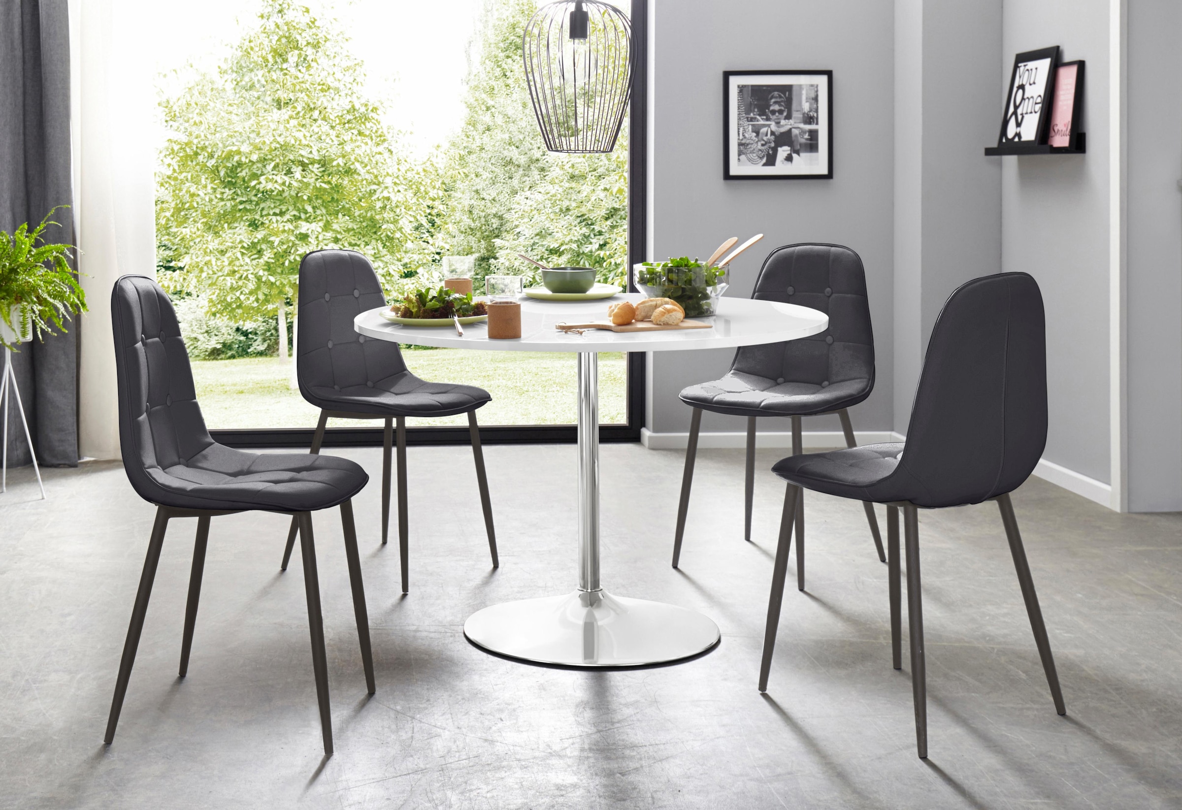 OTTO home Set, 5 Stk. tlg. mit rundem Tisch in weiß Hochglanz