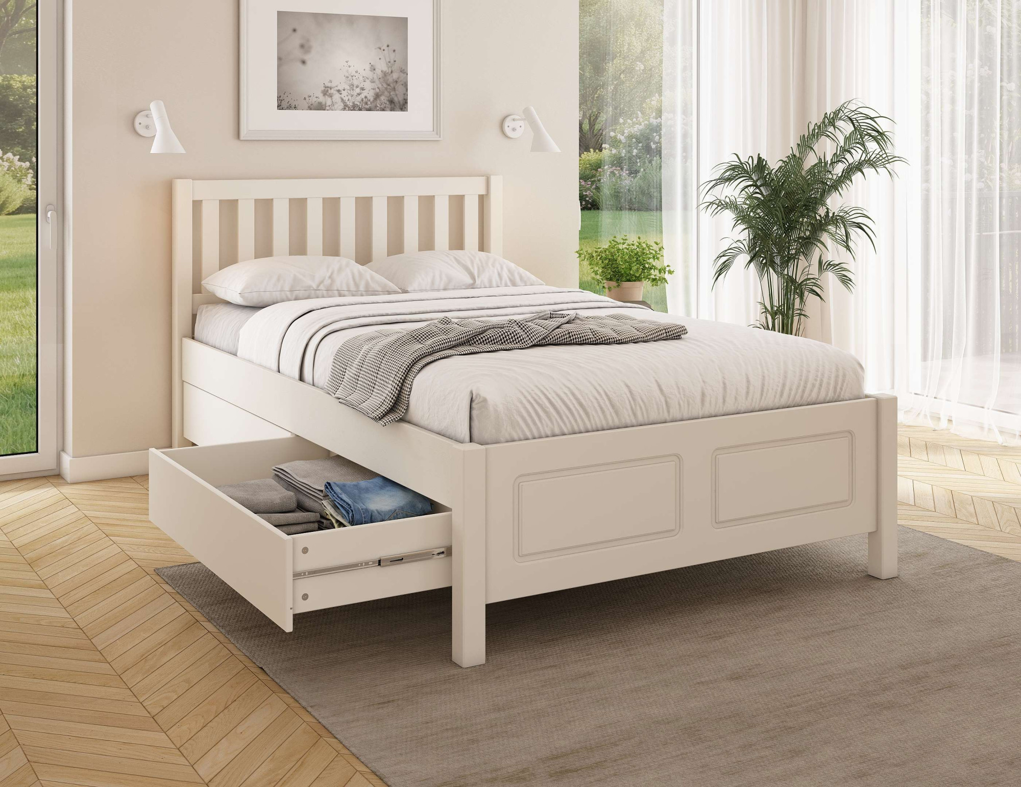 OTTO home 1100000002199 "Synnra, Stauraumbett, Holzbett, Liegefläche 120x200 cm" Made in Europe, inklusive Lattenrost, mit 4 Schubladen, FSC zertifiziert