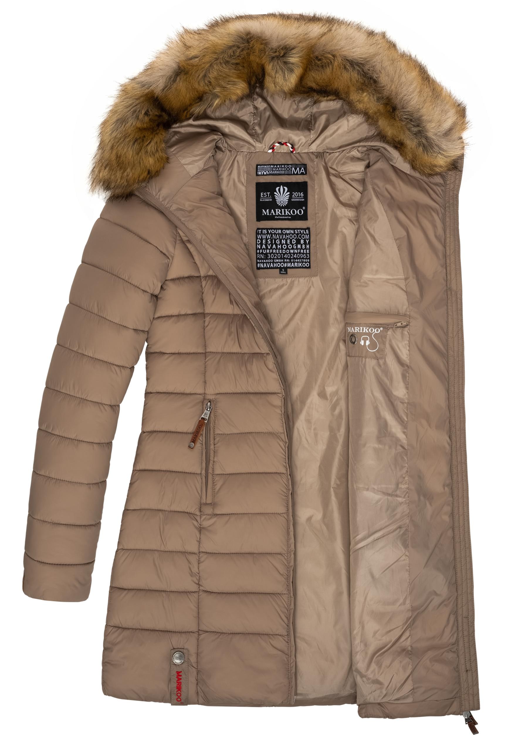 Marikoo Steppmantel »Rose-Stepp«, zeitloser Winterparka mit großer Kunstfellkapuze