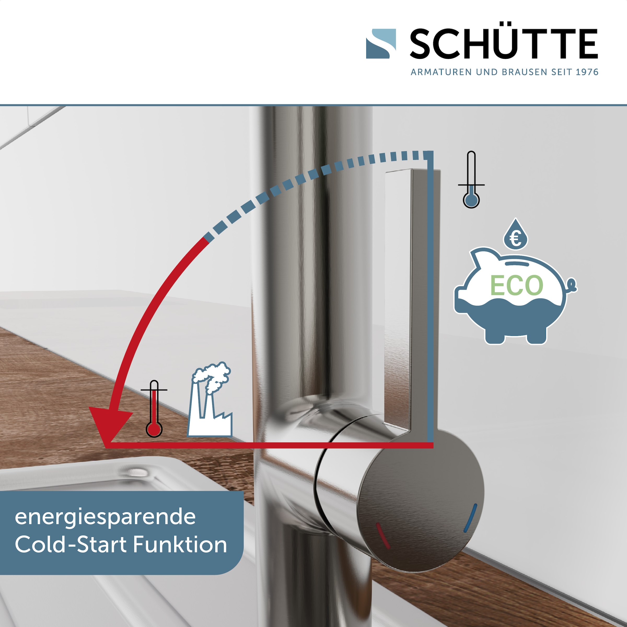 Schütte Hochdruck Spültischarmatur »MIAMI«, energiesparende Cold-Start-Funkt., 360° schwenkbar, 2-fach verstellbar