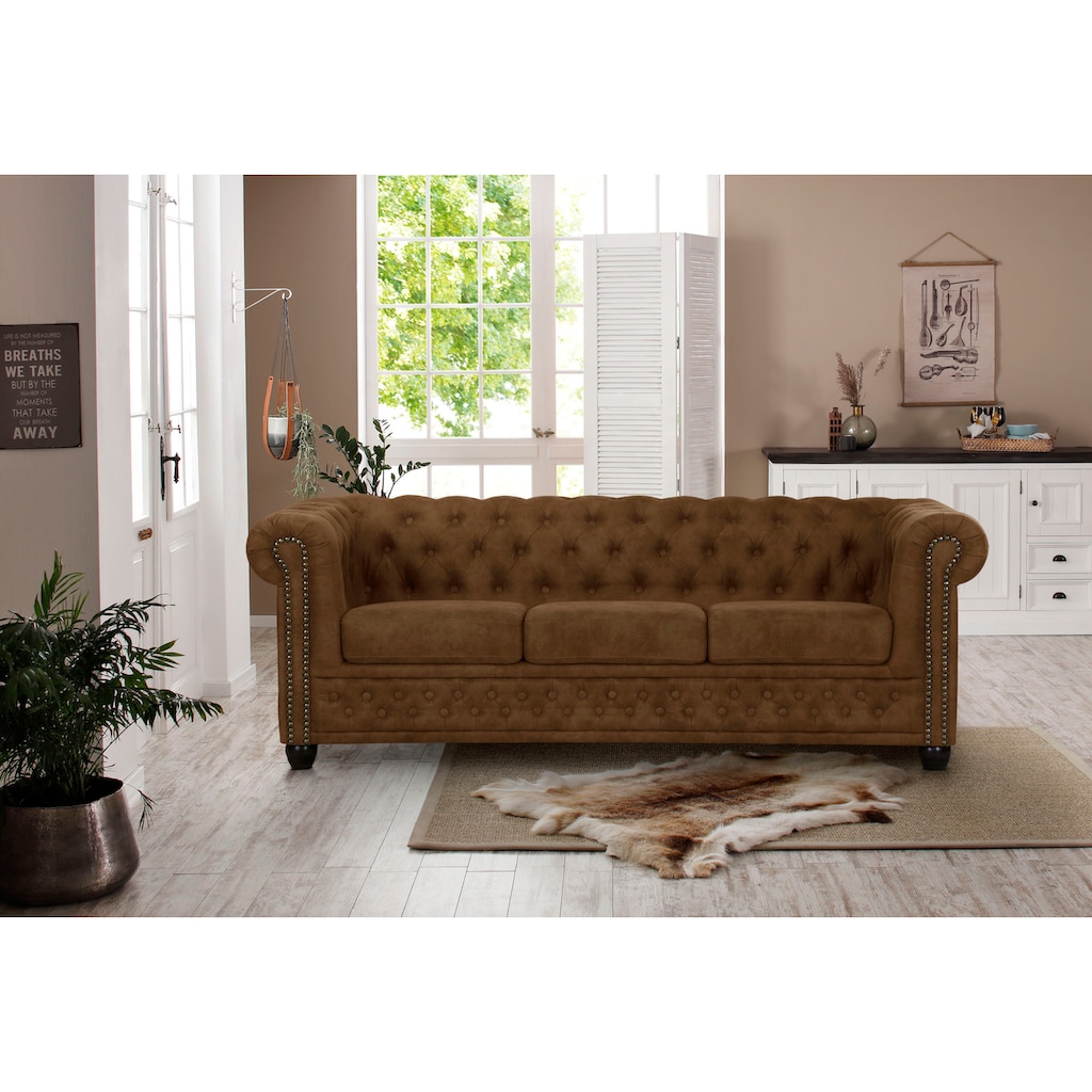 Home affaire Chesterfield-Sofa »Rysum«, Chesterfield-Optik, in 2 Bezugsqualitäten, 2 Ausf. schnell lieferbar