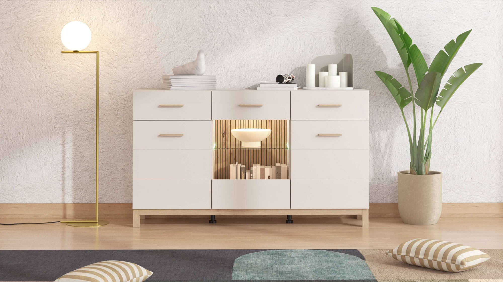 Home affaire Sideboard "Essex, Kommode, Kombikommode, Anrichte, Schrank" Modernes Sideboard: Kaschmir-Dekor, 3 Türen & 2 Schubladen