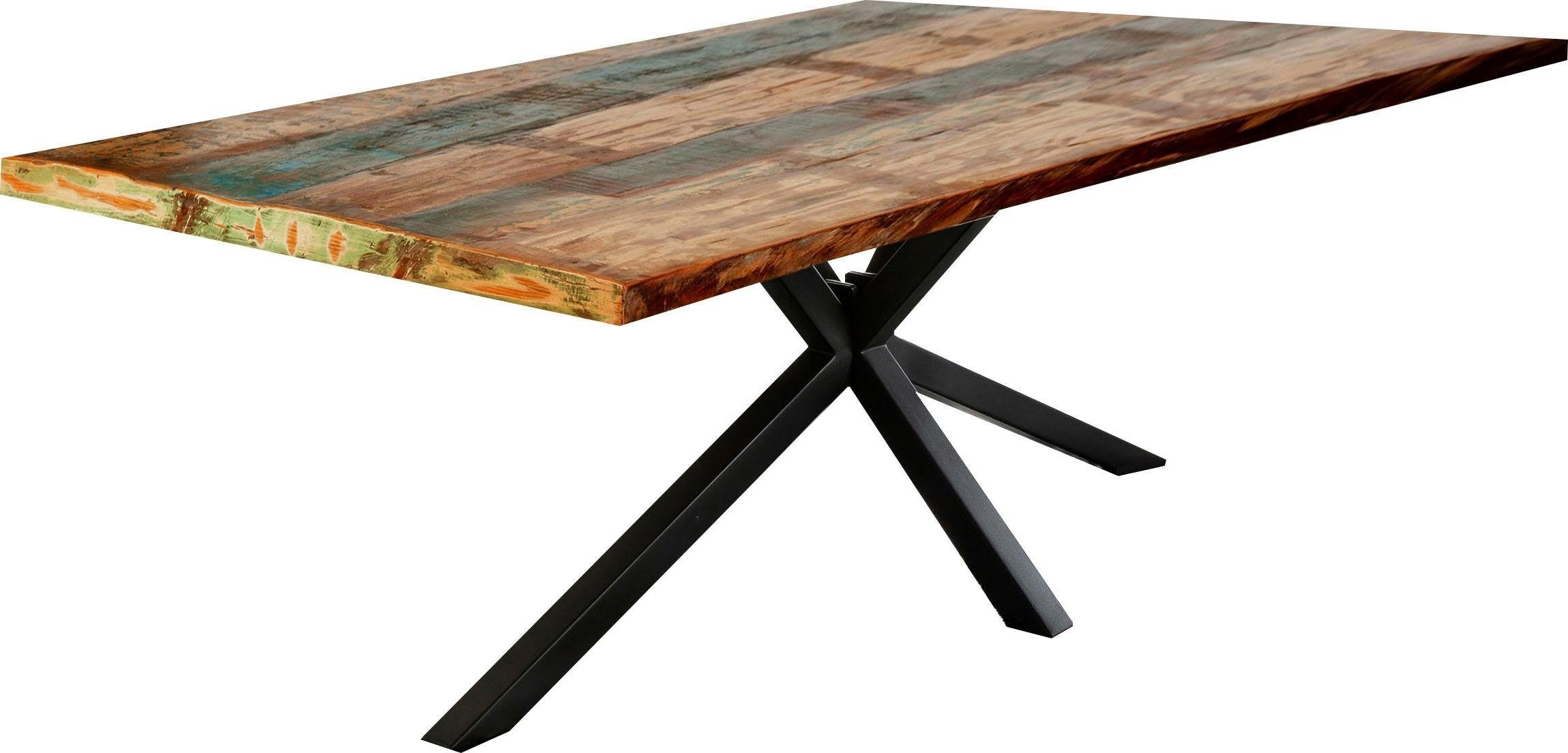 SIT Esstisch "Riga Altholz Massivholz mit Stern-Gestell & Unikat-Charakter" Massives Altholz mit markantem Stern-Gestell