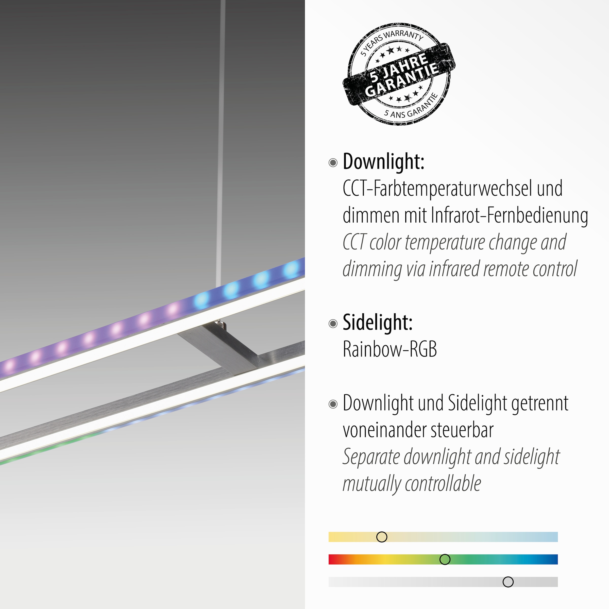 RGB-Rainbow, LED, BAUR CCT Infrarot inkl., dimmbar Fernbedienung, Pendelleuchte 2 flammig-flammig, - »FELIX60«, | JUST über LIGHT