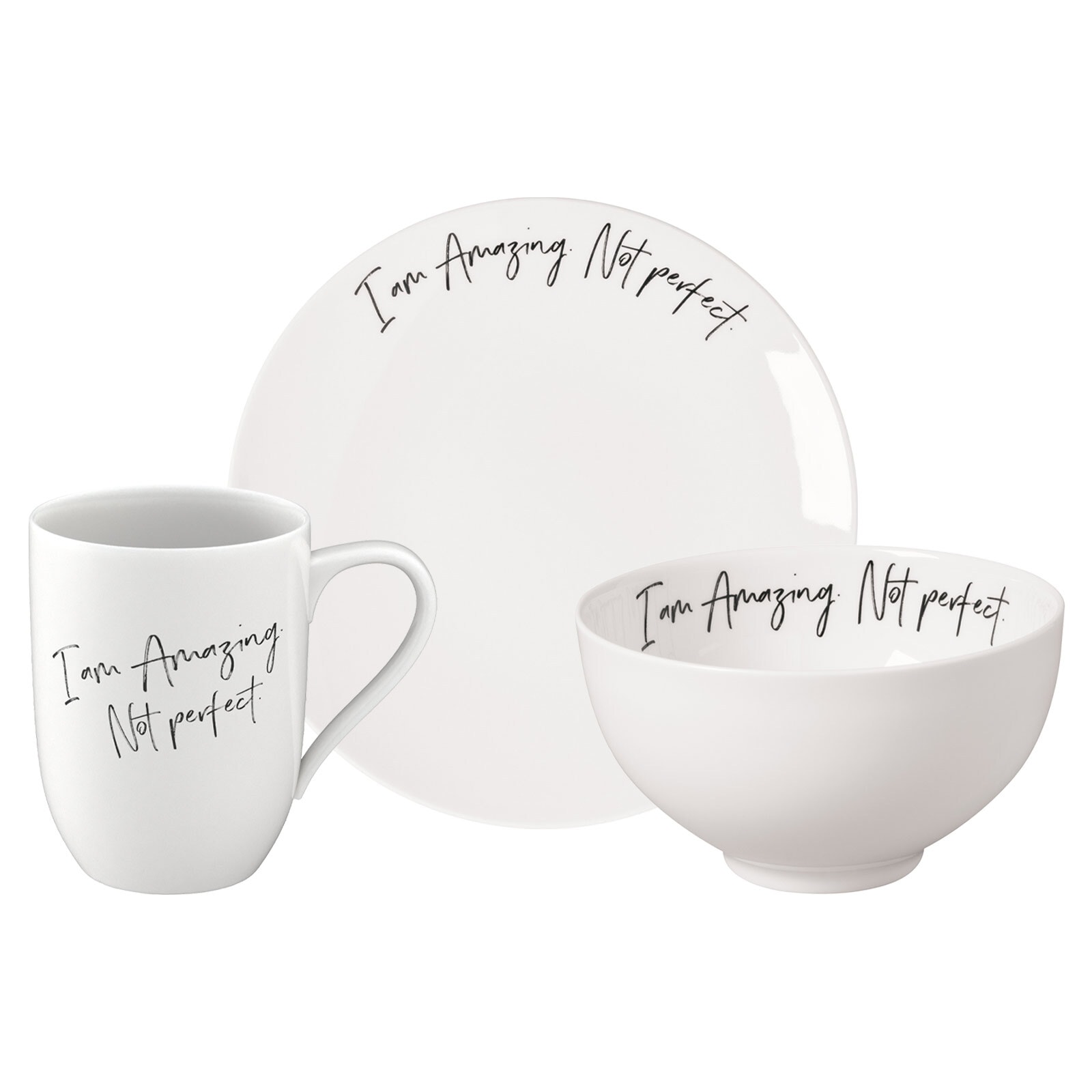 Villeroy & Boch Geschirr-Set "Frühstücks-Set Amazing not perfect Statement 3er Set weiß" Spülmaschinengeeignet, Mikrowellengeeignet