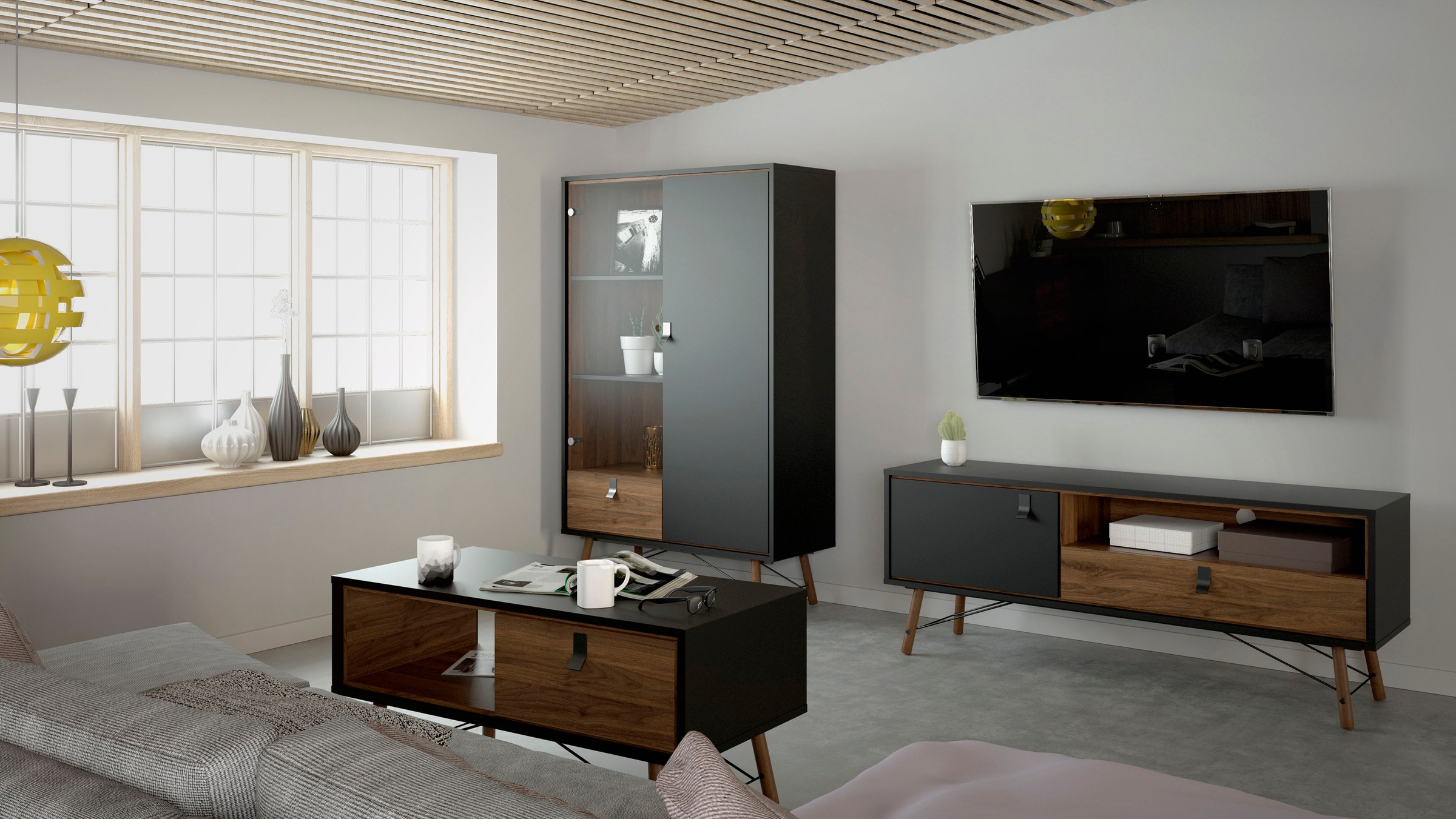 andas TV-Board »TV-Möbel, Fernsehtisch, TV-Unit, Media-Möbel, Sideboard,«, TV-Kommode, Breite/Höhe 150/60 cm, 1 Tür, 1 offenes Fach, 1 Schublade