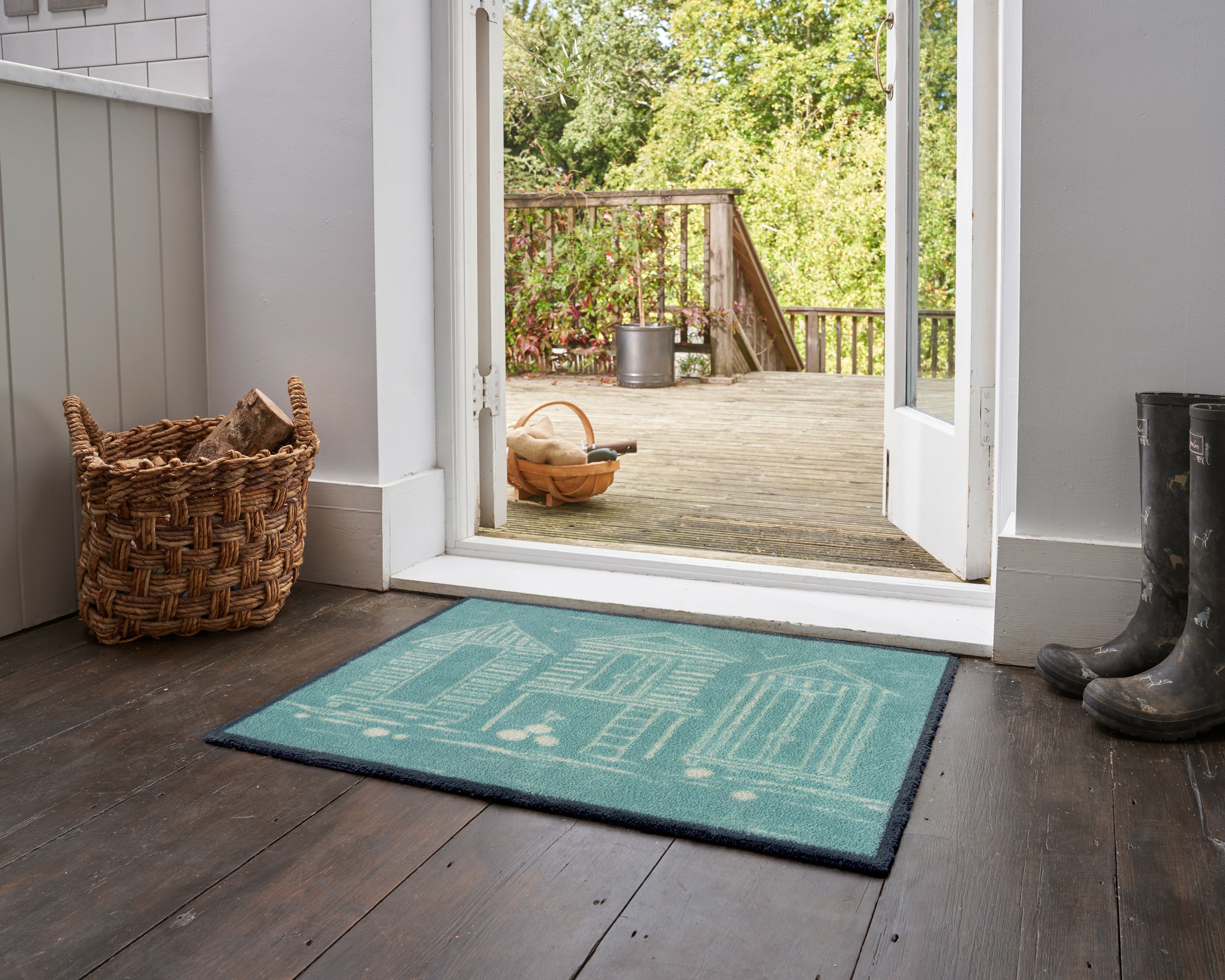 Turtle Mat Fußmatte "Beach Huts Blue" rechteckig 9 mm Höhe
