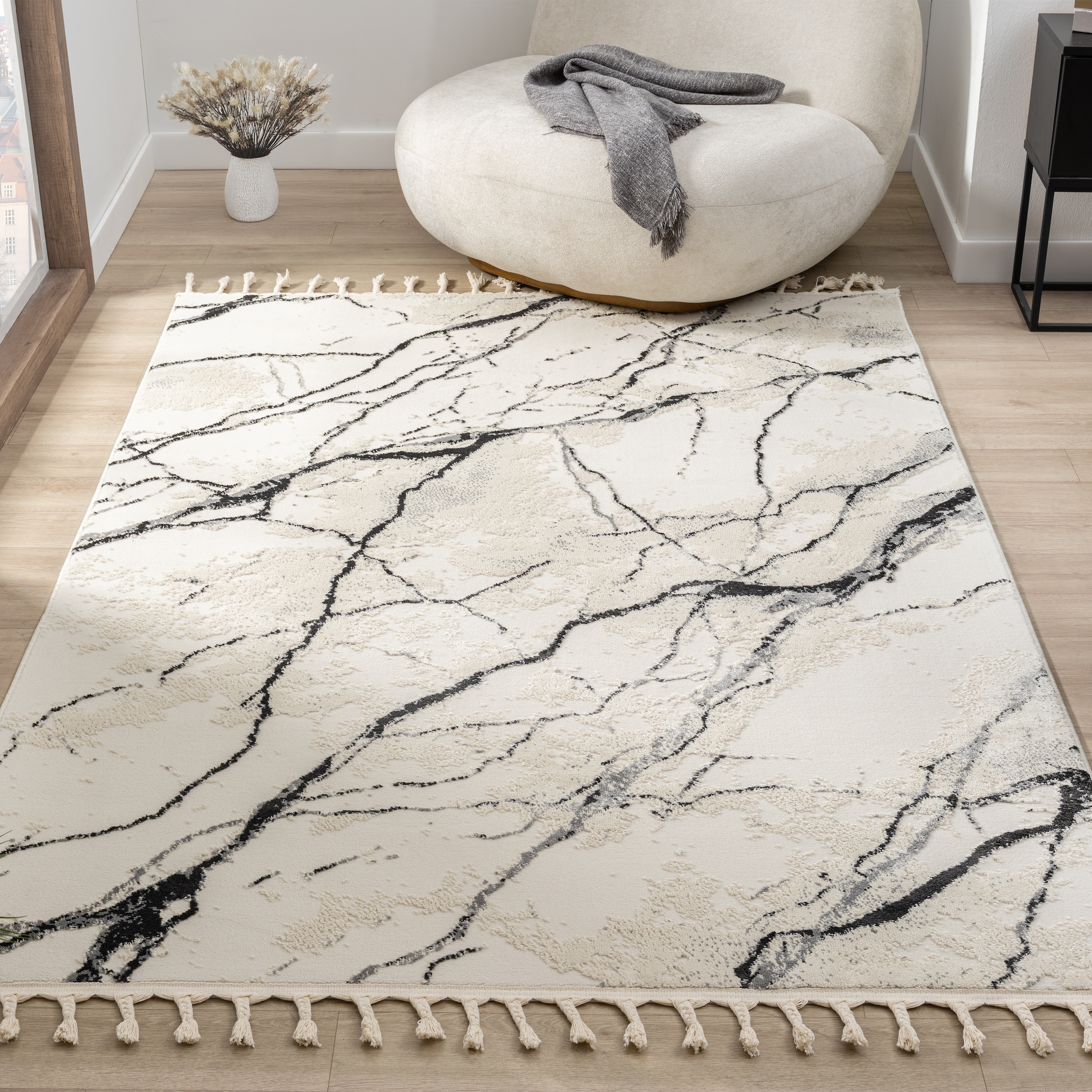 my home Teppich »Zoe«, rechteckig, 11 mm Höhe, mit Fransen, modernes Marmor-Design, Wohnzimmer, Schlafzimmer