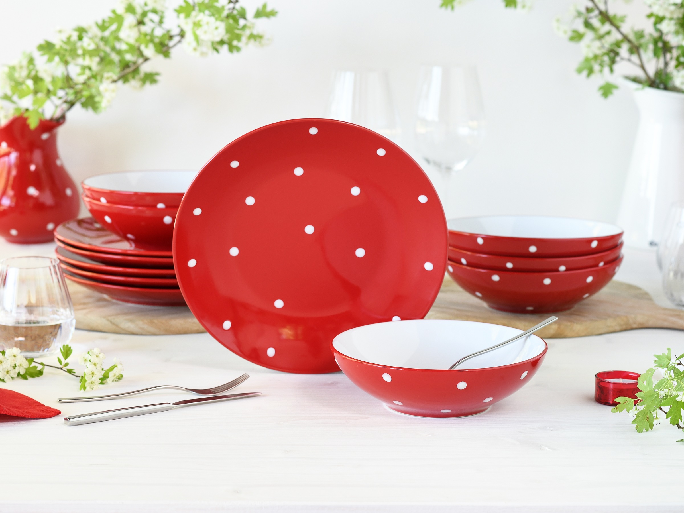 CREATABLE Tafelservice "Polka Dots, Service 12-tlg.", 12bunt, Geschirr-Sets, Fröhliche Farbgebung, Polka Dots