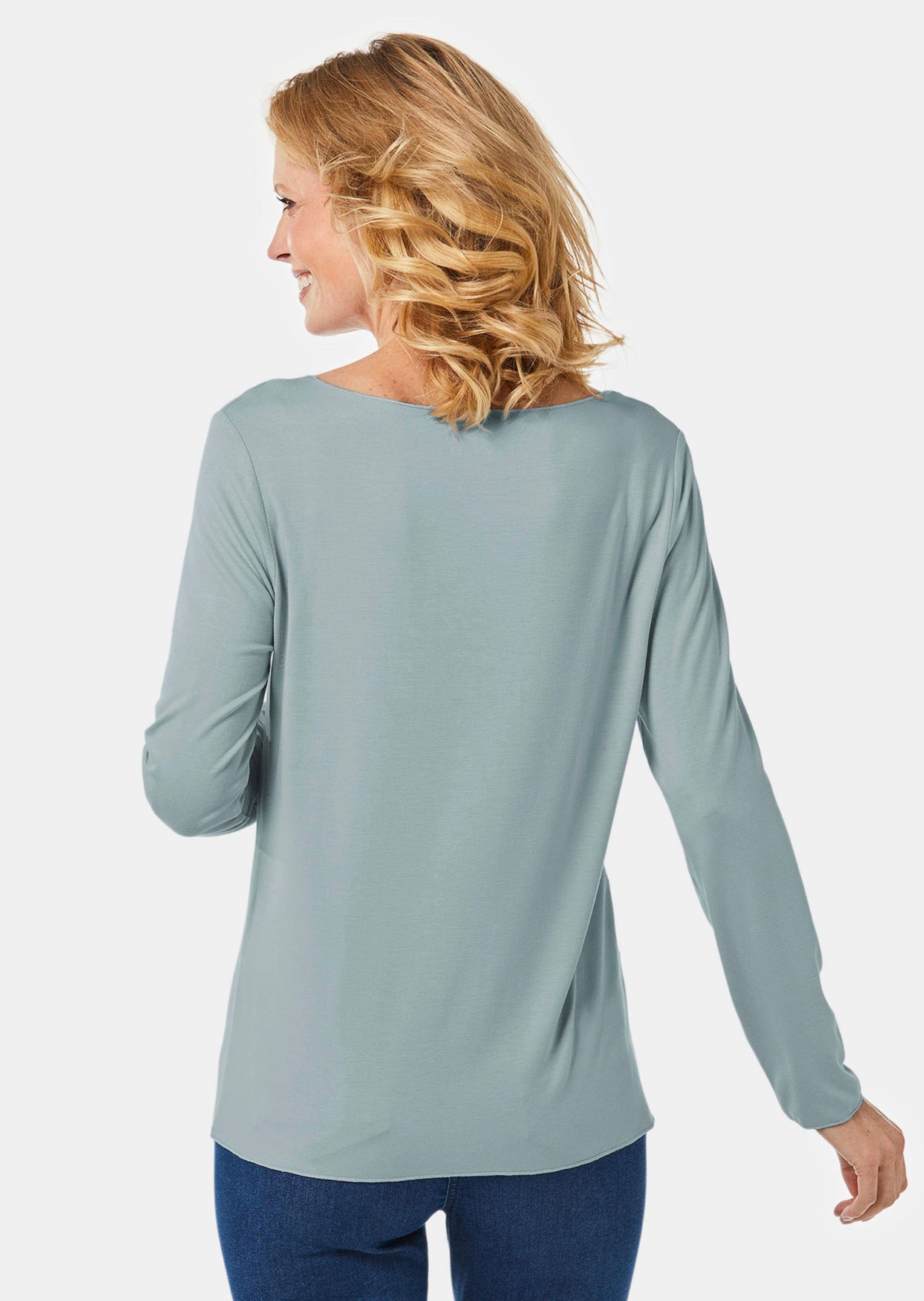 GOLDNER Longpullover »Shirt Kombistarkes Langarmshirt mit tonaler Zierkante«