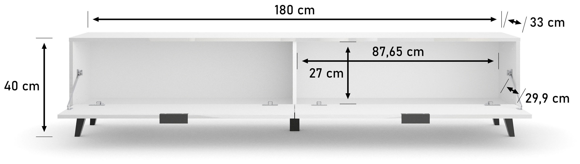 OTTO home Lowboard »Oslo, B/H/T: 180/40/33 cm« 2 Klappen, schwarze Metallgriffe, schwarze Füße