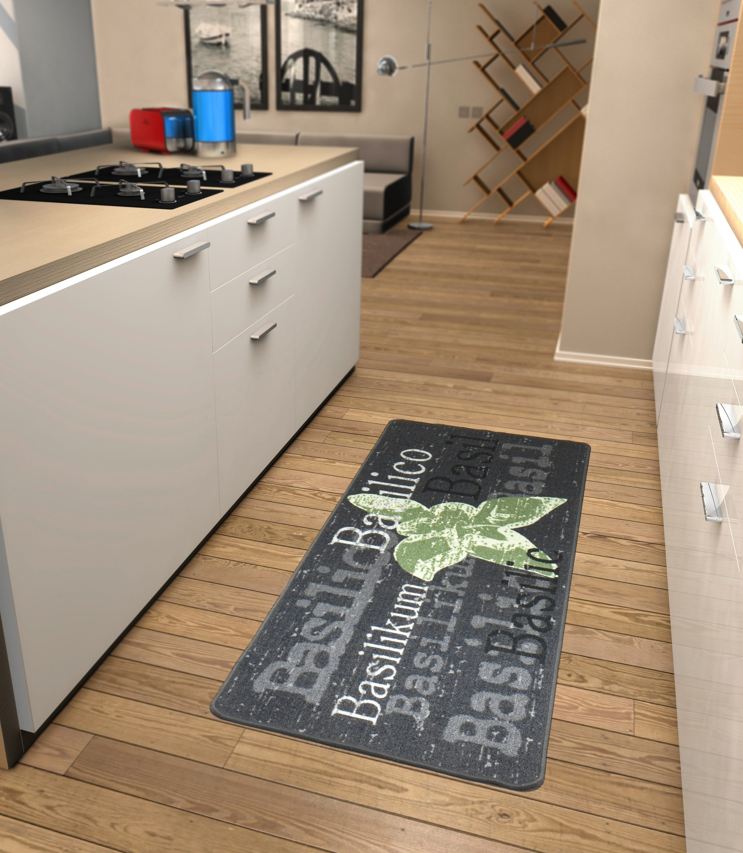 HANSE Home Küchenläufer »LOOP3«, rechteckig, 8 mm Höhe, Kurzflor, rutschhemmend, Getuftet, Küche, Schriftzug, Basilikum