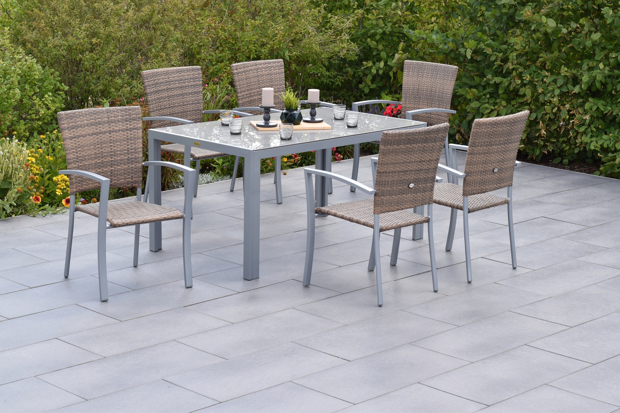 MERXX Garten-Essgruppe »Savona« Set, 7 tlg. inkl. 6 Stapelsessel, 1 Tisch
