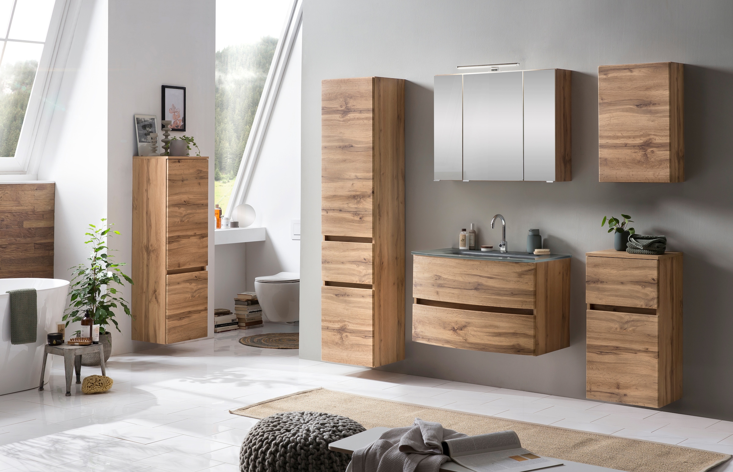 welltime Seitenschrank »Kaunas«, 40 cm breit, mit Schubkasten, Soft-Close-Funktion