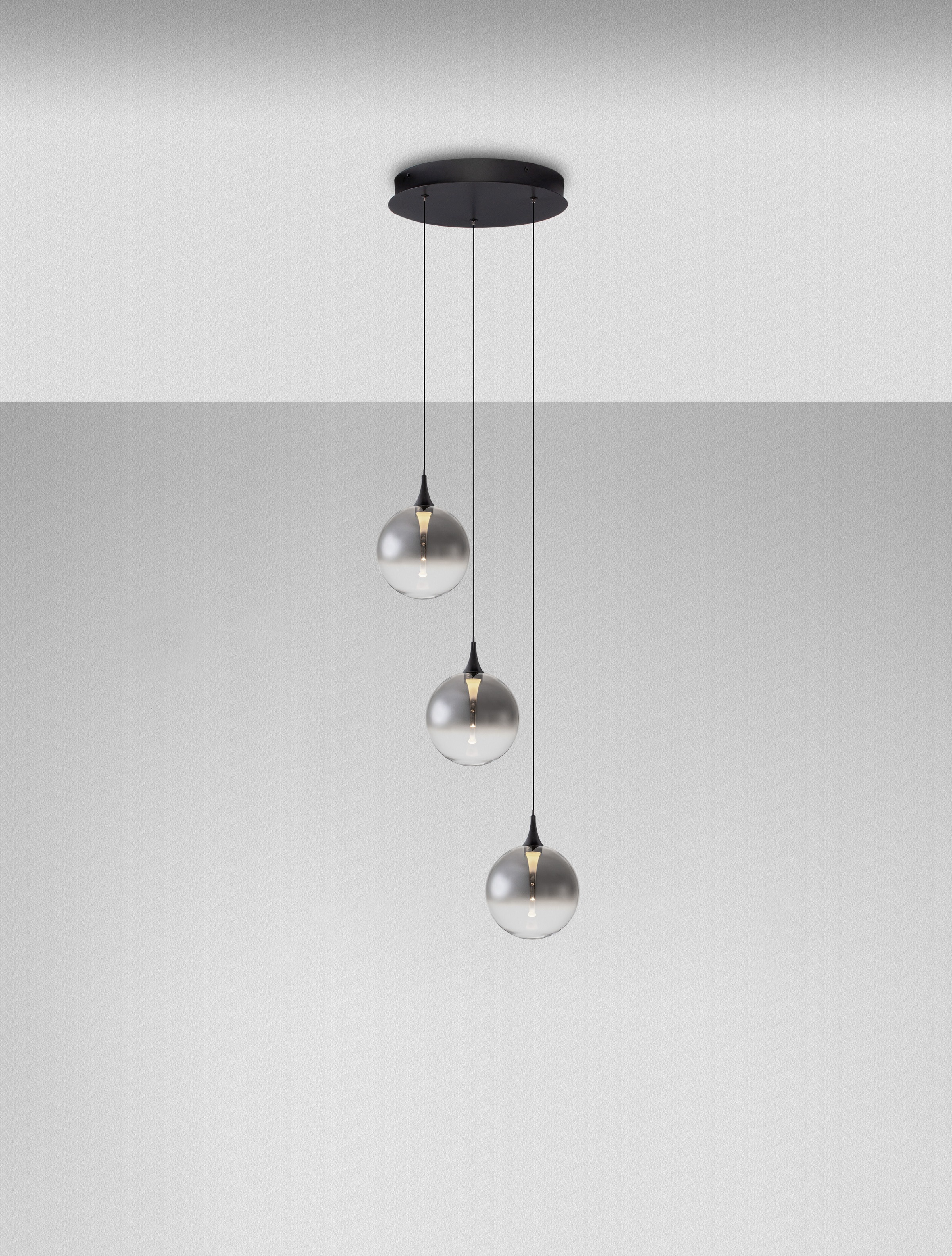 NOVA LUCE Pendelleuchte "ORENDA", rauchglas, schwarz, 3, Ø 16cm H: 185cm, 1 Stk., Leuchten, Pendelleuchte 3