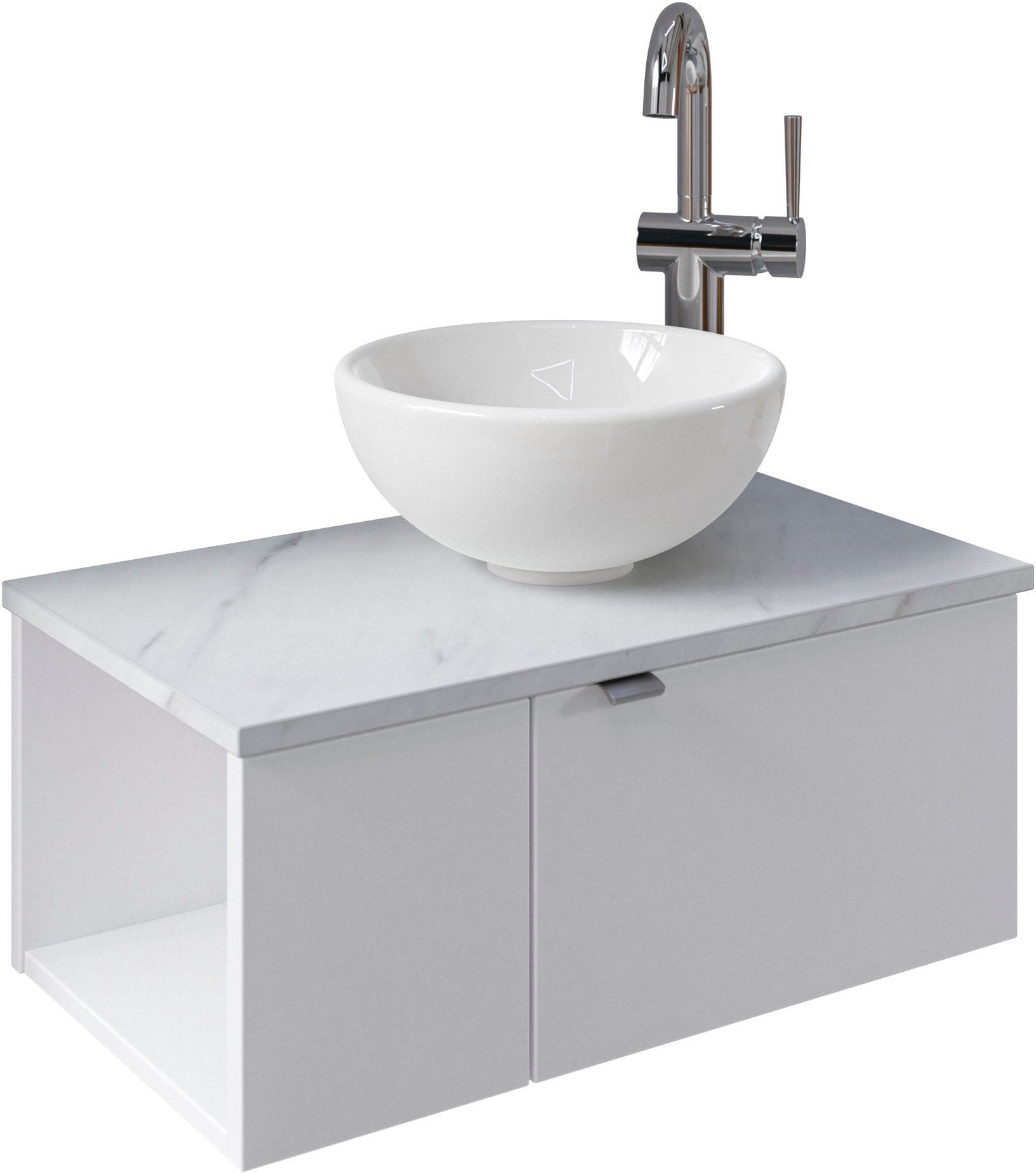 Saphir Waschtisch "Serie 6915 Waschschale mit Unterschrank für Gästebad, Gäste WC", 61 cm breit, 2 Türen, offenes Fach, 