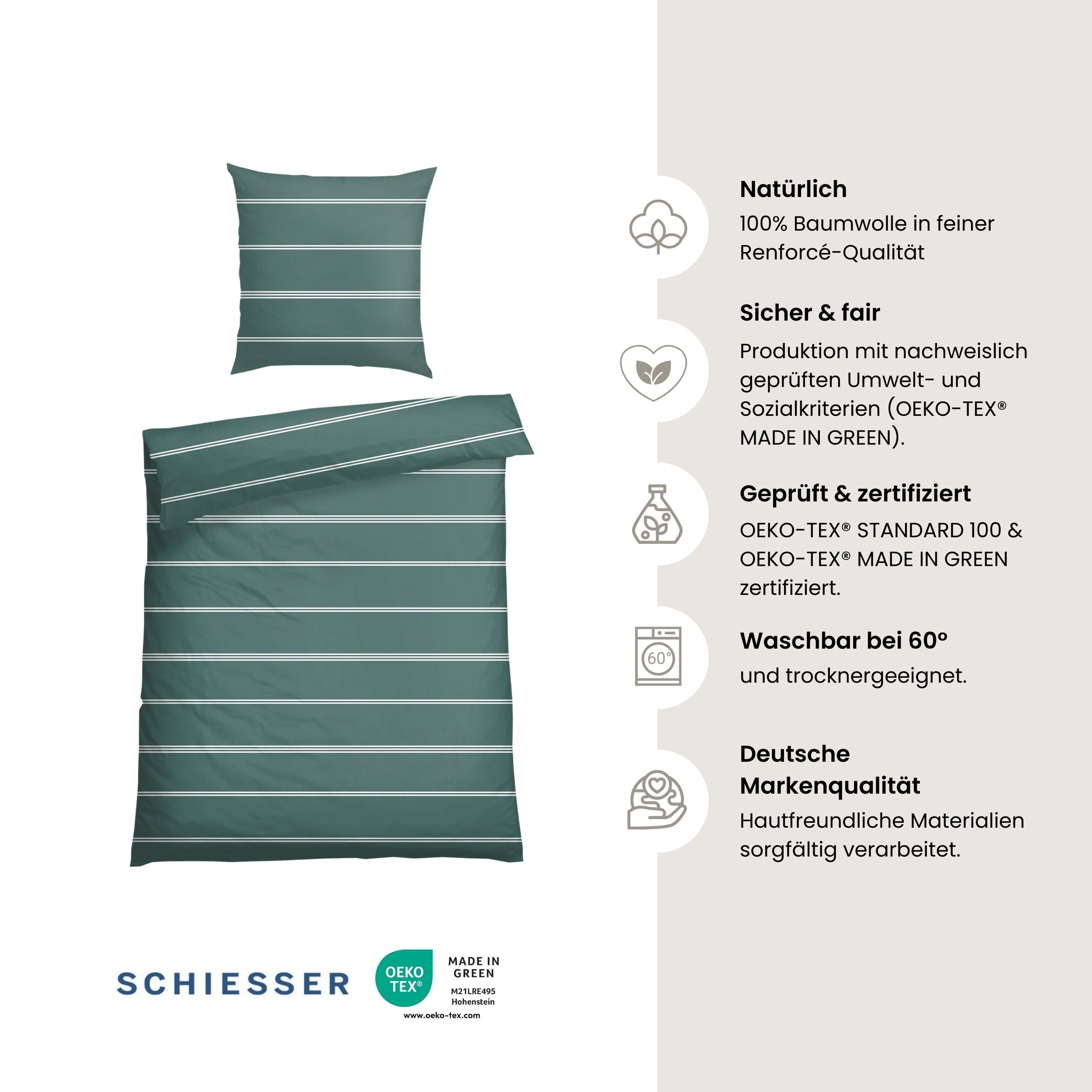 Thumbnail - Schiesser Bettwäsche "Matteo aus weicher Baumwolle mit klassischem Streifendesign" 2 MADE IN GREEN by OEKO-TEX