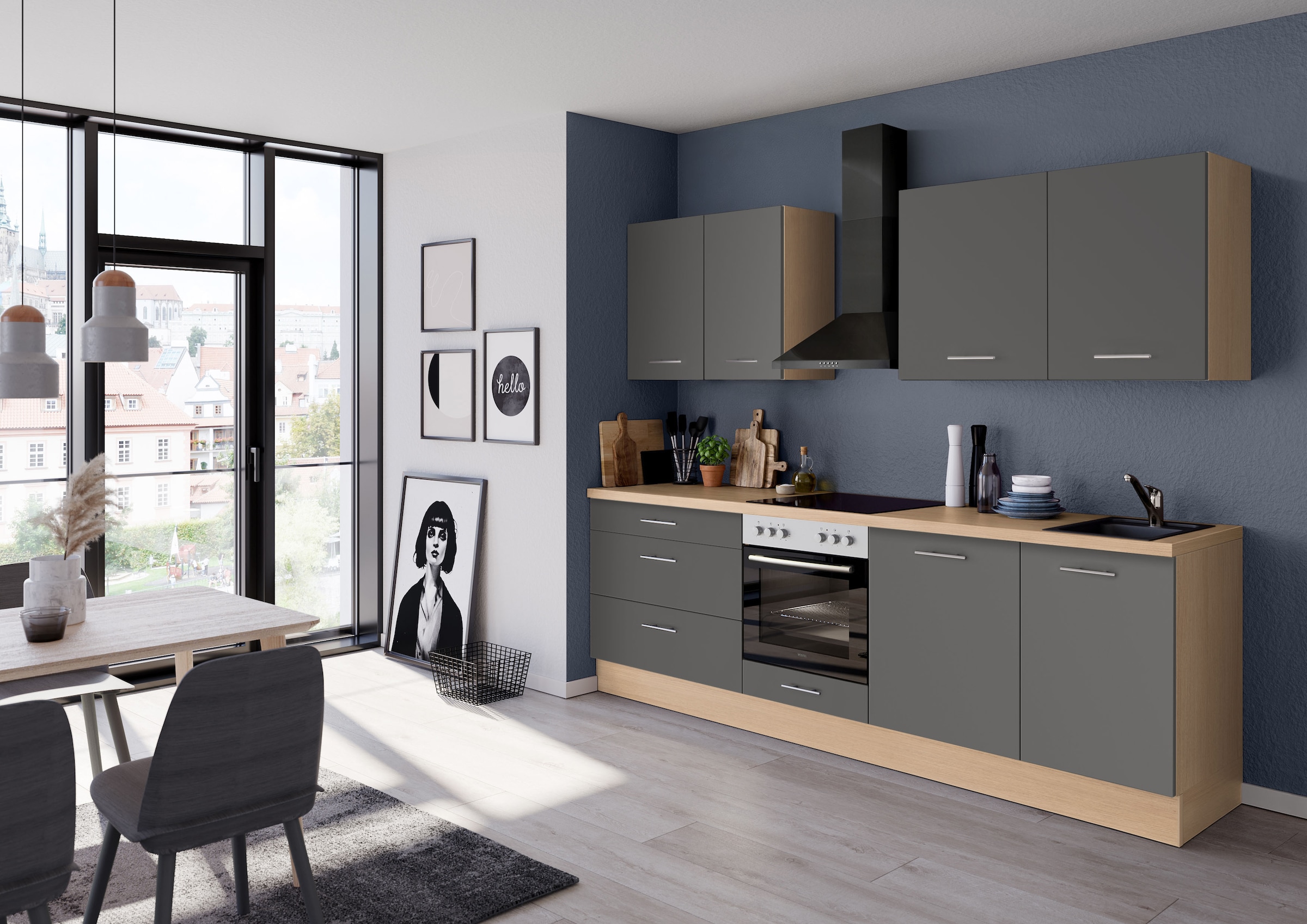 IMPULS KÜCHEN Küchenzeile »"Kopenhagen", Ausrichtung wählbar, Schubkästen mit Soft-Close« Set,  vormontiert, wahlweise mit E-Geräten, Breite 260 cm