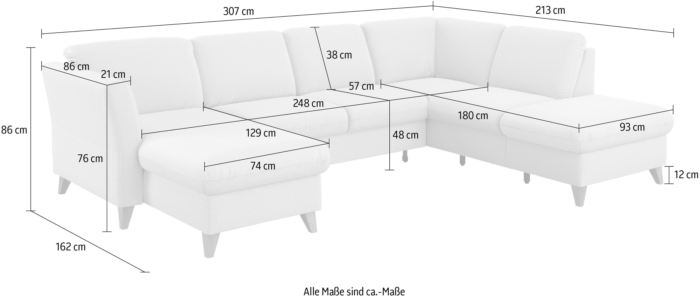 Home affaire Wohnlandschaft »Trelleborg U-Form«, Federkern-Polsterung, wahlweise mit Bettfunktion und Stauraum
