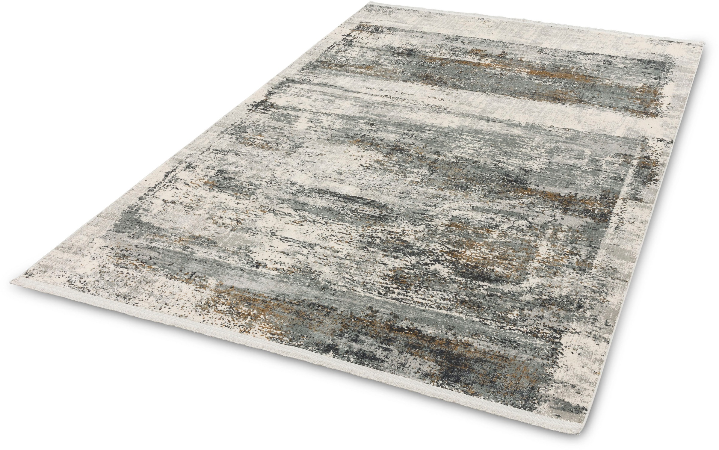 Teppich ASTRA "Julia 201" Gr. 6, beige (creme, kupfer), B:200cm H:6mm L:290cm, Kunstfaser, Viskose, Teppiche, Teppich, Kurzflor, mit Fransen, Wohnzimmer