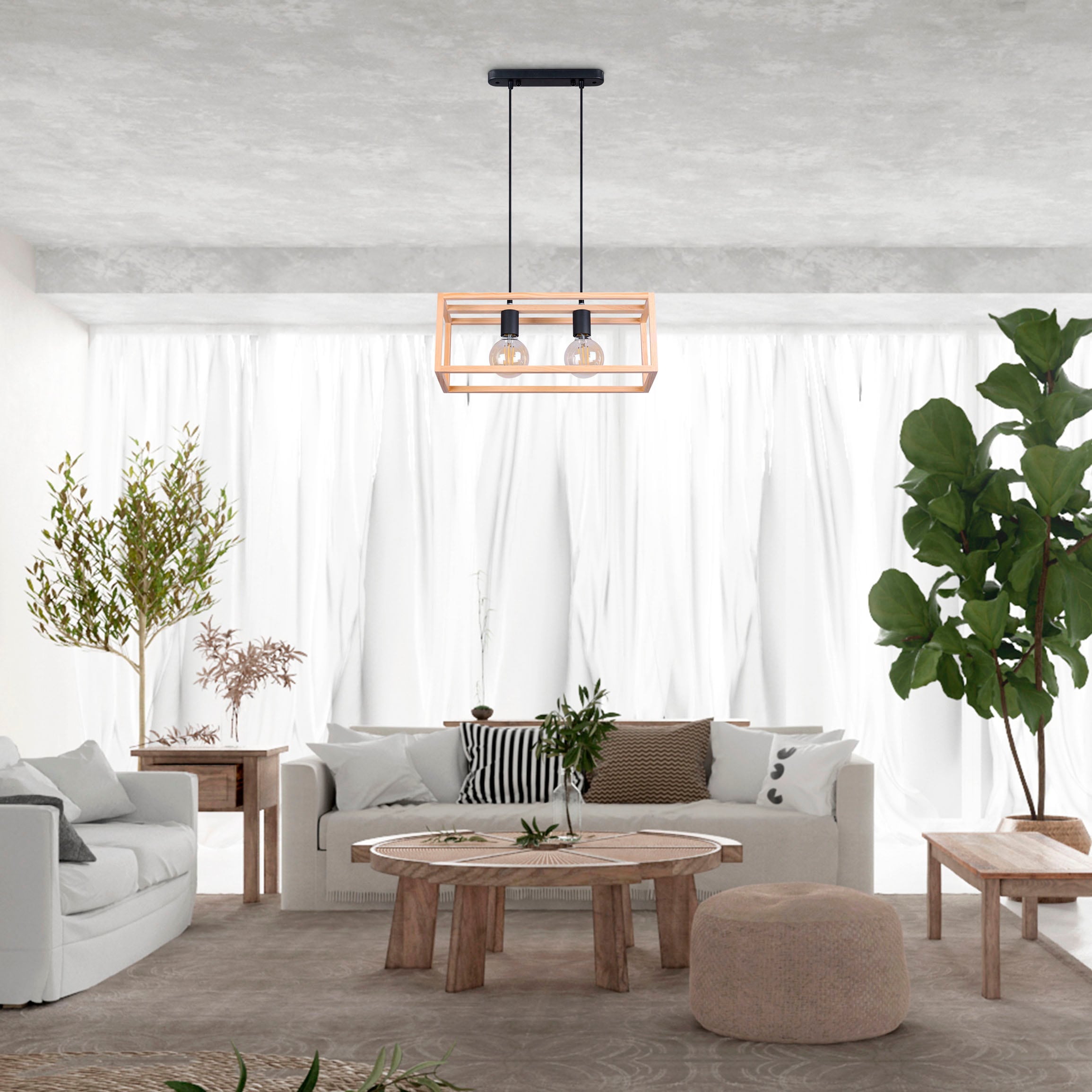 Paco Home Pendelleuchte »BJÖRN«, LED Pendellampe Wohnzimmer Esszimmer Modern  Holz Zweiflammig E27 | BAUR