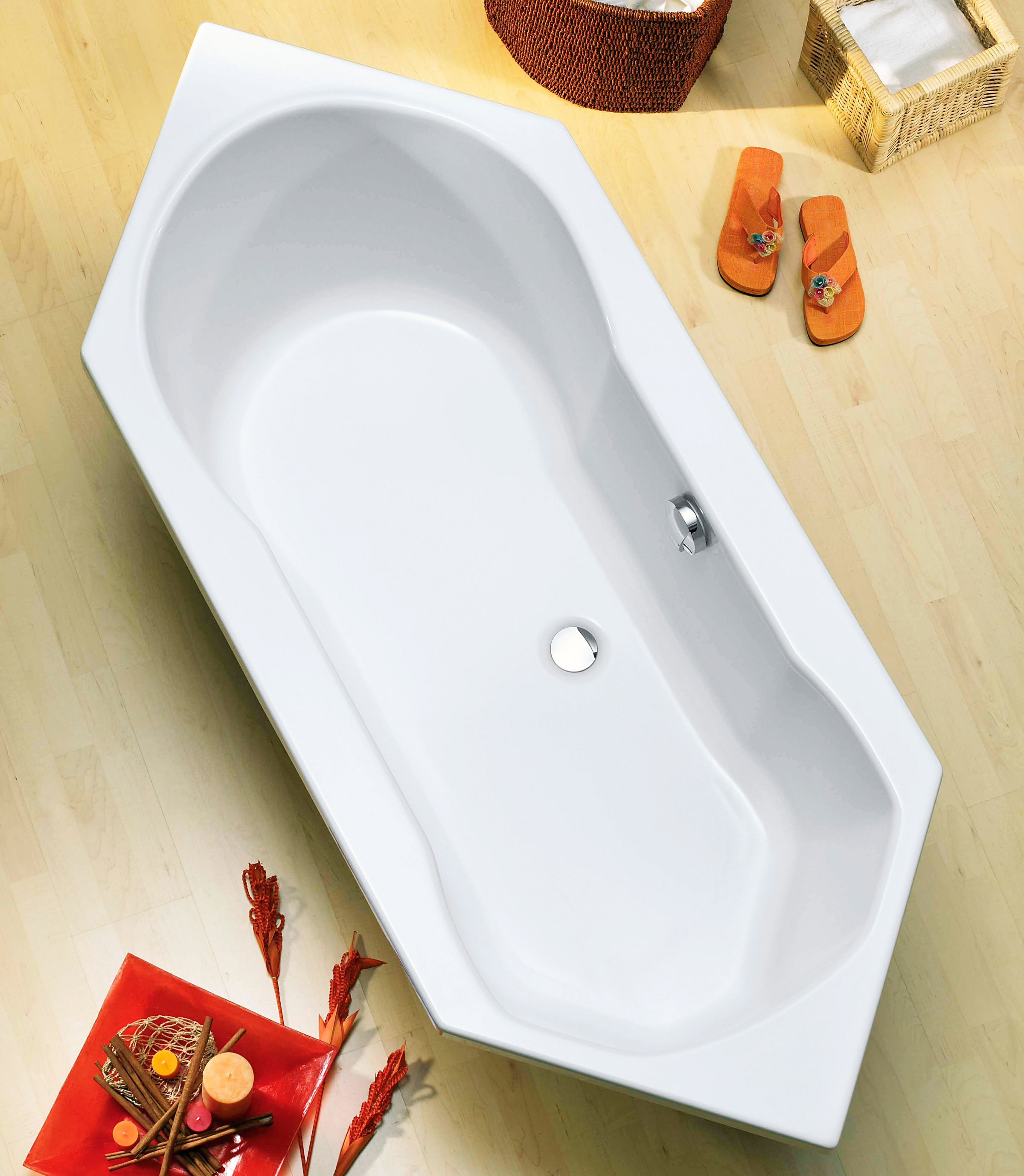 Eckwanne OTTOFOND, B:80cm H:44,5cm L:190cm T:80cm, weiß, Sanitäracryl, Badewannen, "Ravenna", mit Fußgestell