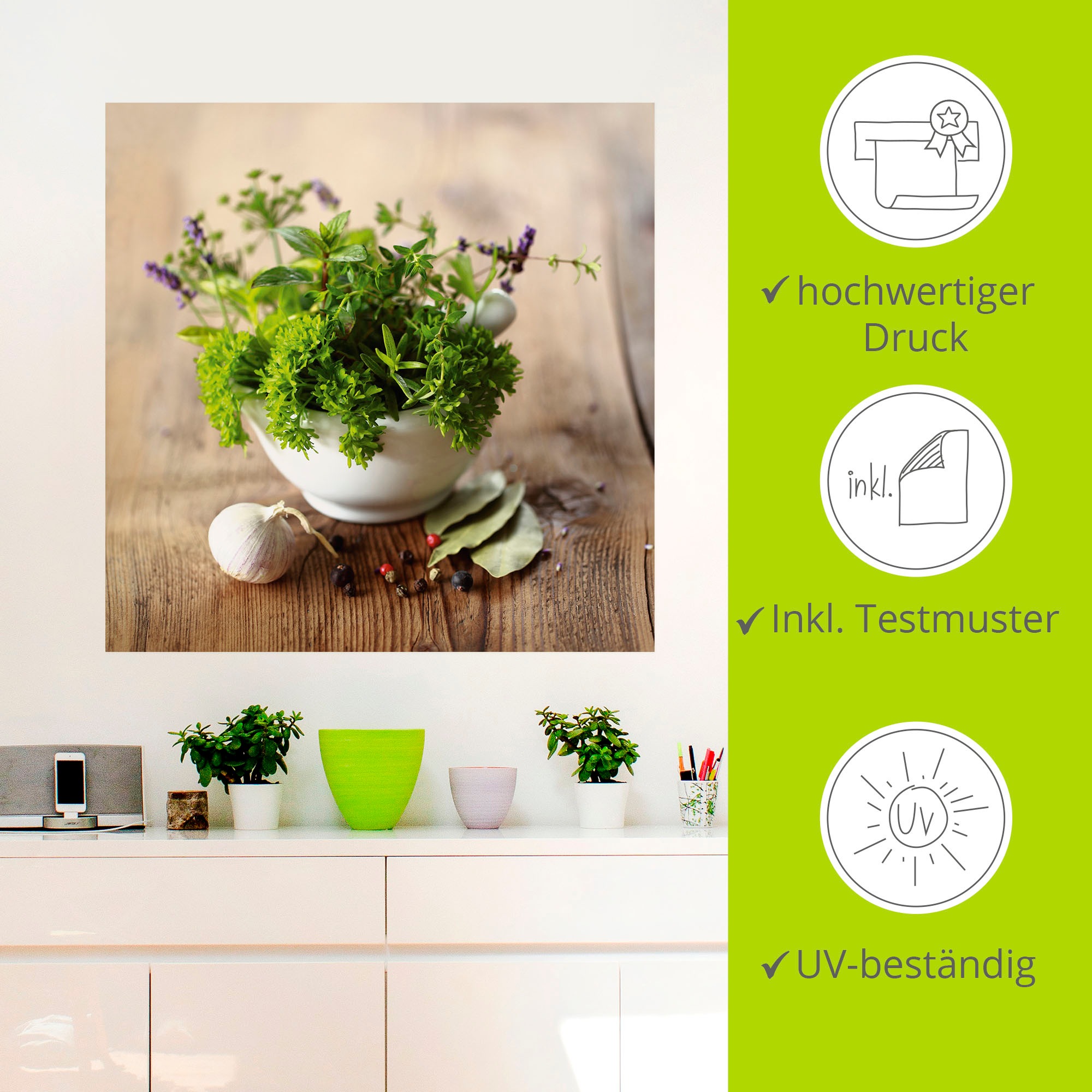Artland Wandbild »Verschiedene Kräuter - Küche«, Arrangements, (1 St.), als Alubild, Outdoorbild, Leinwandbild, Poster, Wandaufkleber