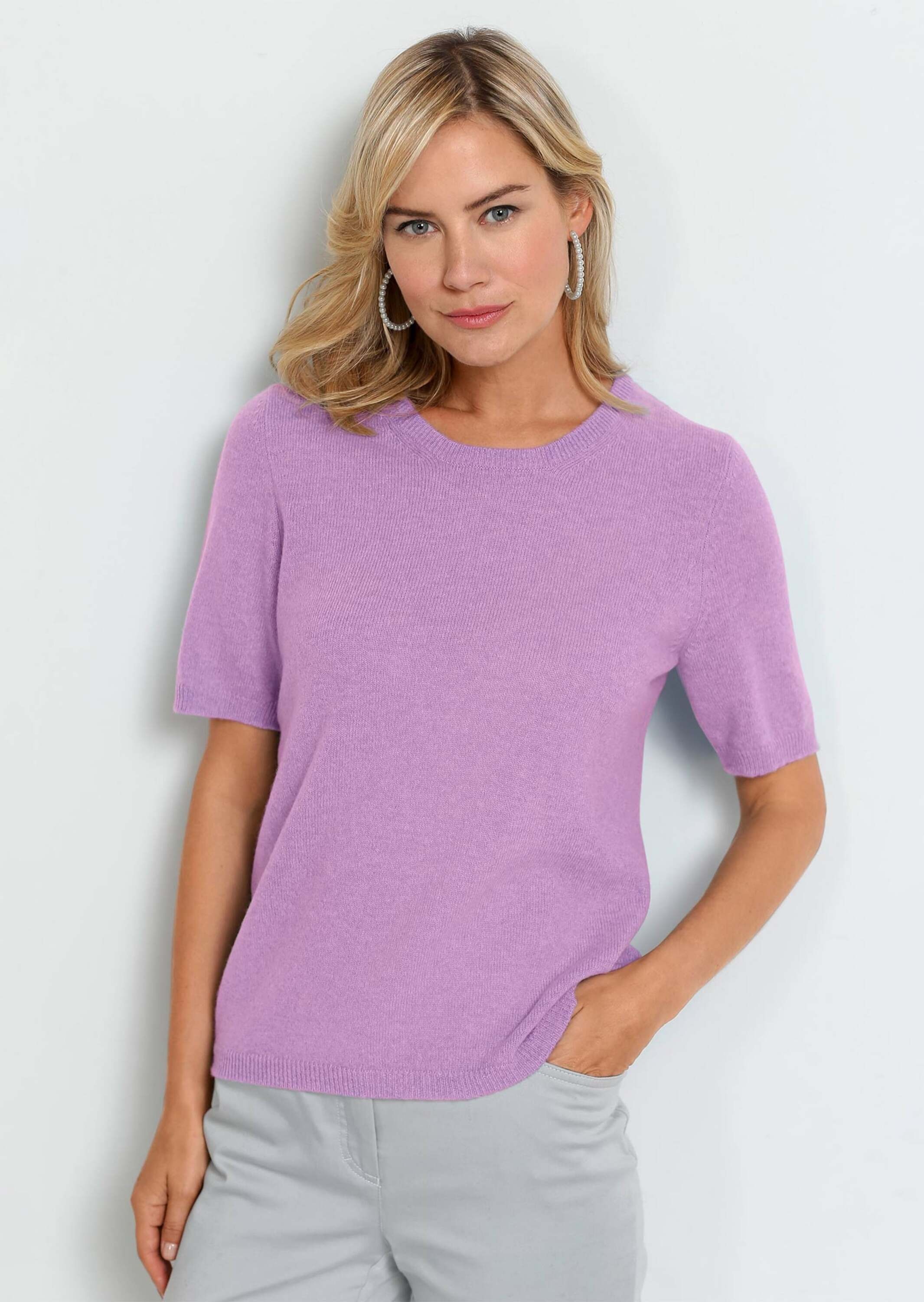 GOLDNER Kurzarmpullover "Kurzgröße Kaschmir-Halbarmpullover mit Rundhals" A günstig online kaufen