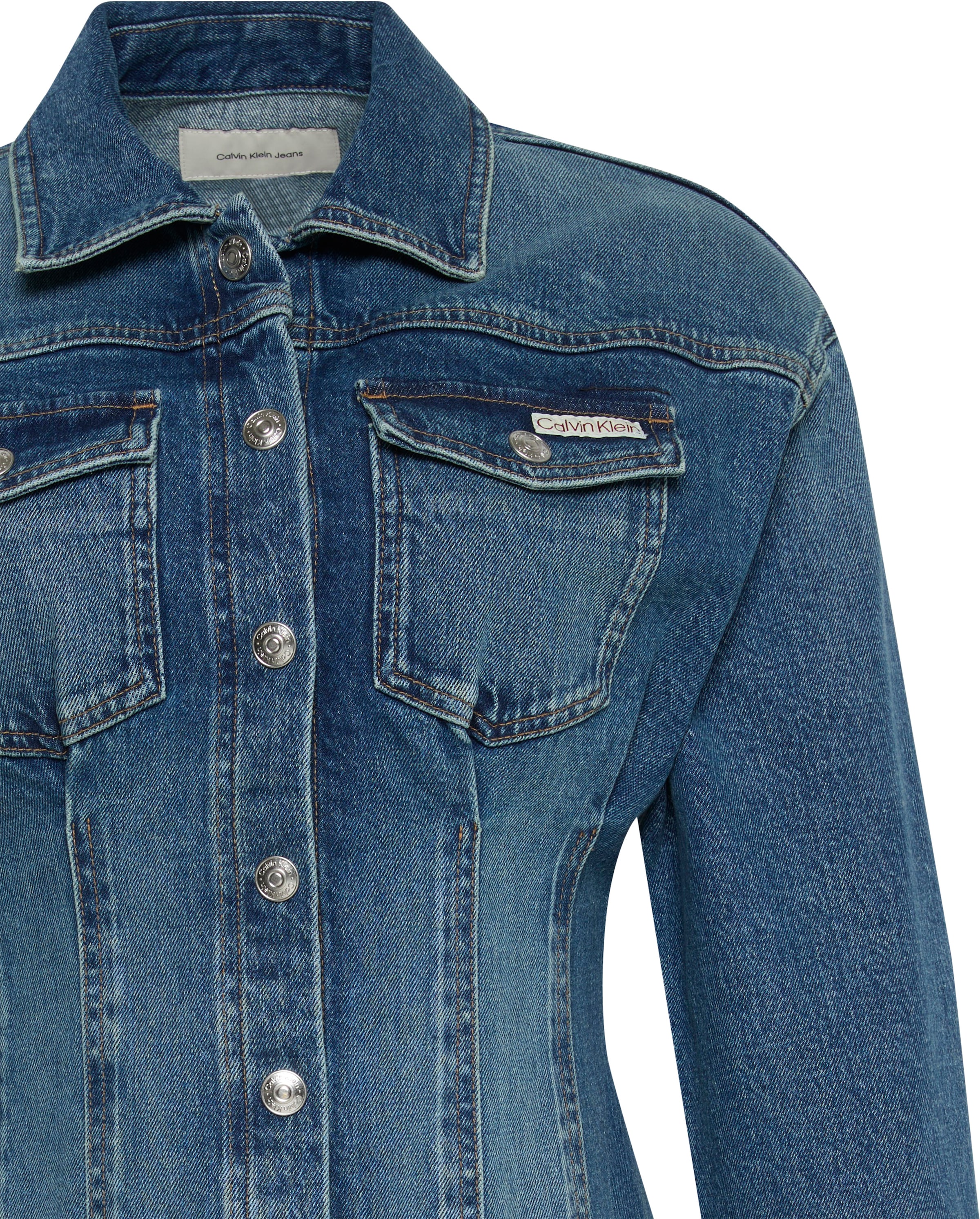 Calvin Klein Jeans Jeanskleid »LS DENIM MINI DRESS« Klappentaschen Mit Rundhalsausschnitt, figurbetont