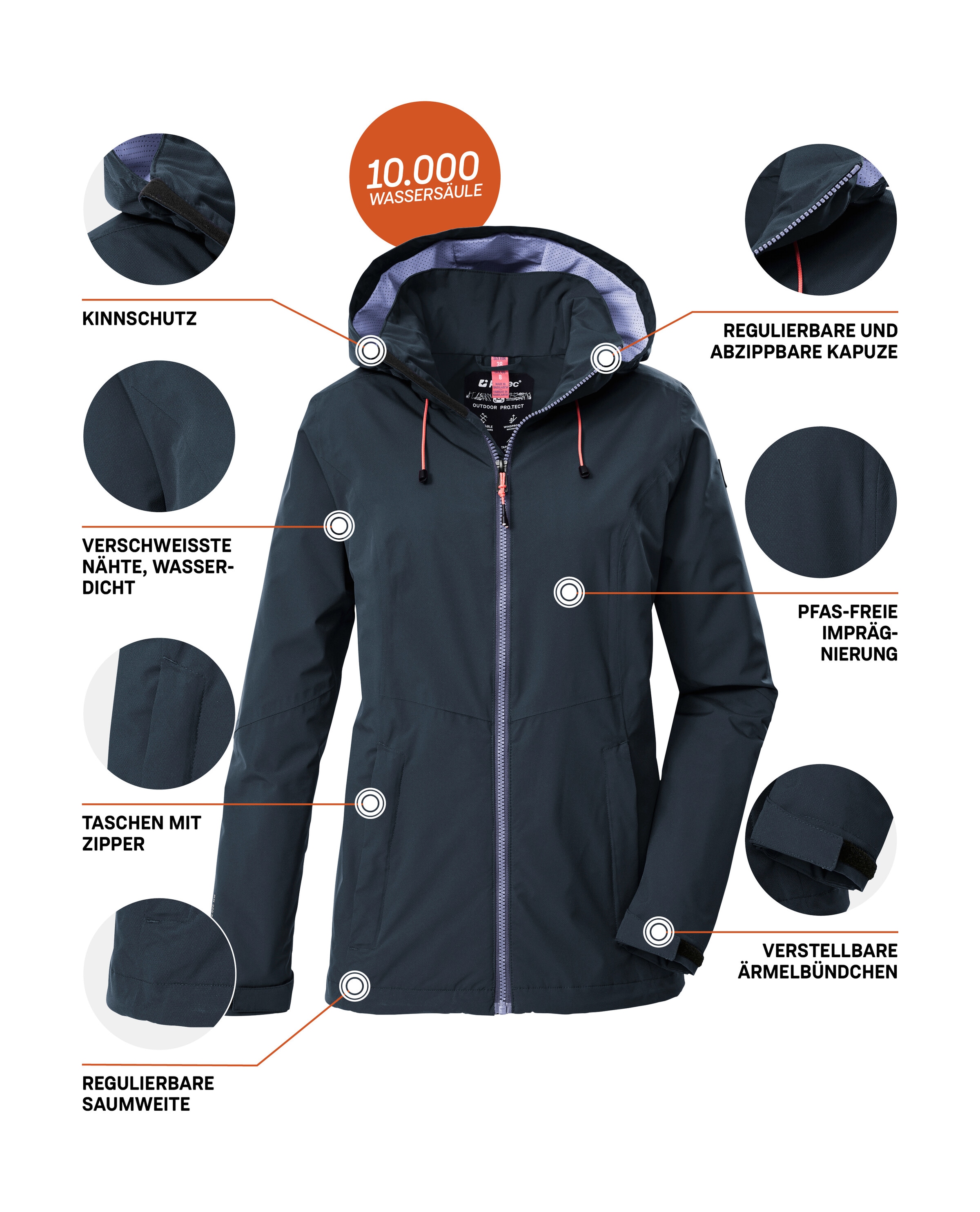 Killtec Outdoorjacke »Damen Regenjacke OOKS 1«, Leichte, wasser- und winddichte Jacke, atmungsaktiv, abnehmbare Kapuze