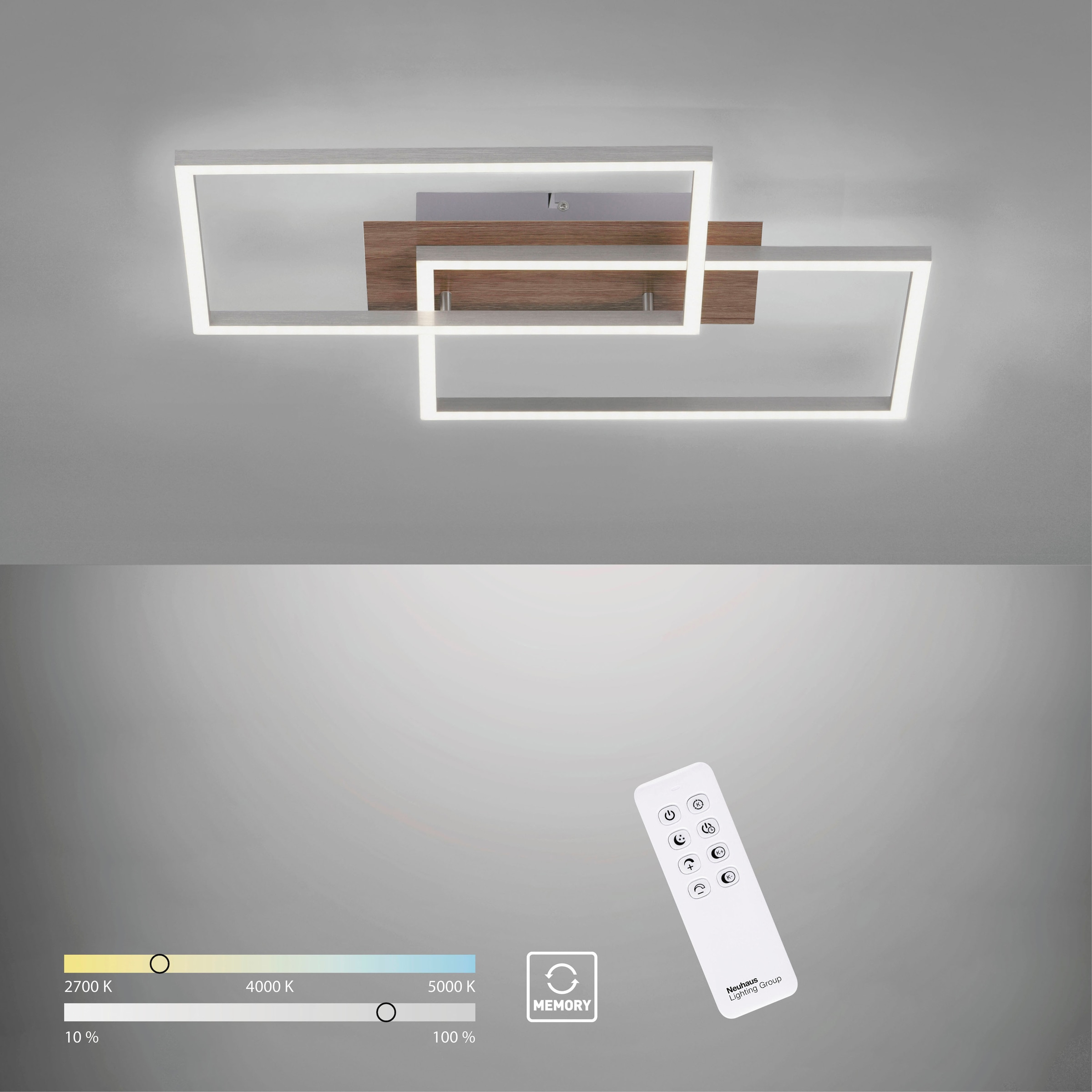JUST LIGHT LED Deckenleuchte "IVEN", 2, 1 Stk., braun, Wohnzimmer, Leuchten, dimmbar über Fernbedienung
