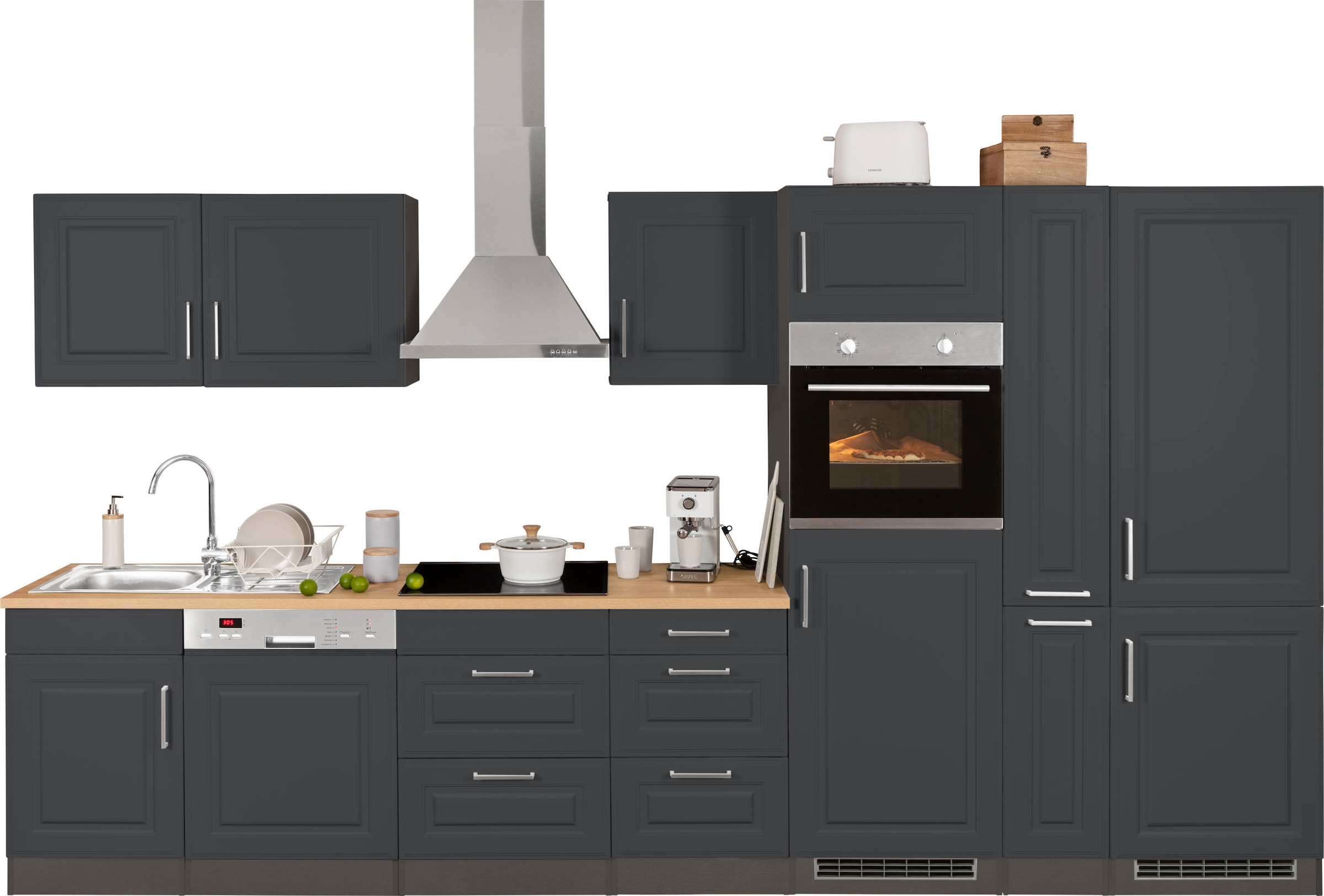 HELD MÖBEL Küchenzeile "Stockholm", Breite 370 cm, mit hochwertigen MDF Fro günstig online kaufen