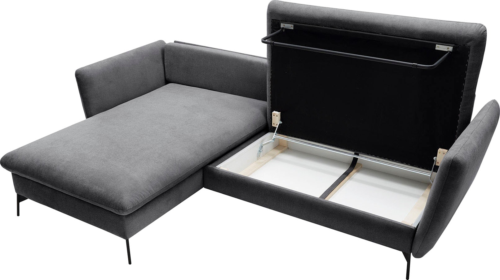 andas Ecksofa »LIVORNO,258 cm, L-Form,«, Schlaffunktion u. Bettkasten (139/224cm), Samt, Struktur, Webstoff